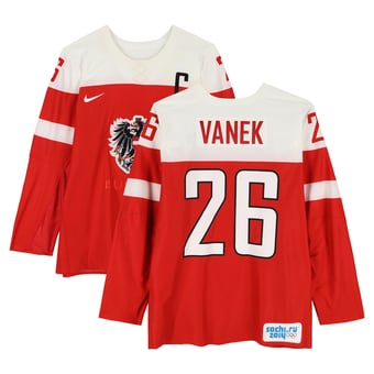 Thomas Vanek Team Austria Game-Used #26 Red Nike Jersey vs. Team Finland on February 13 during the 2014 Olympic Games