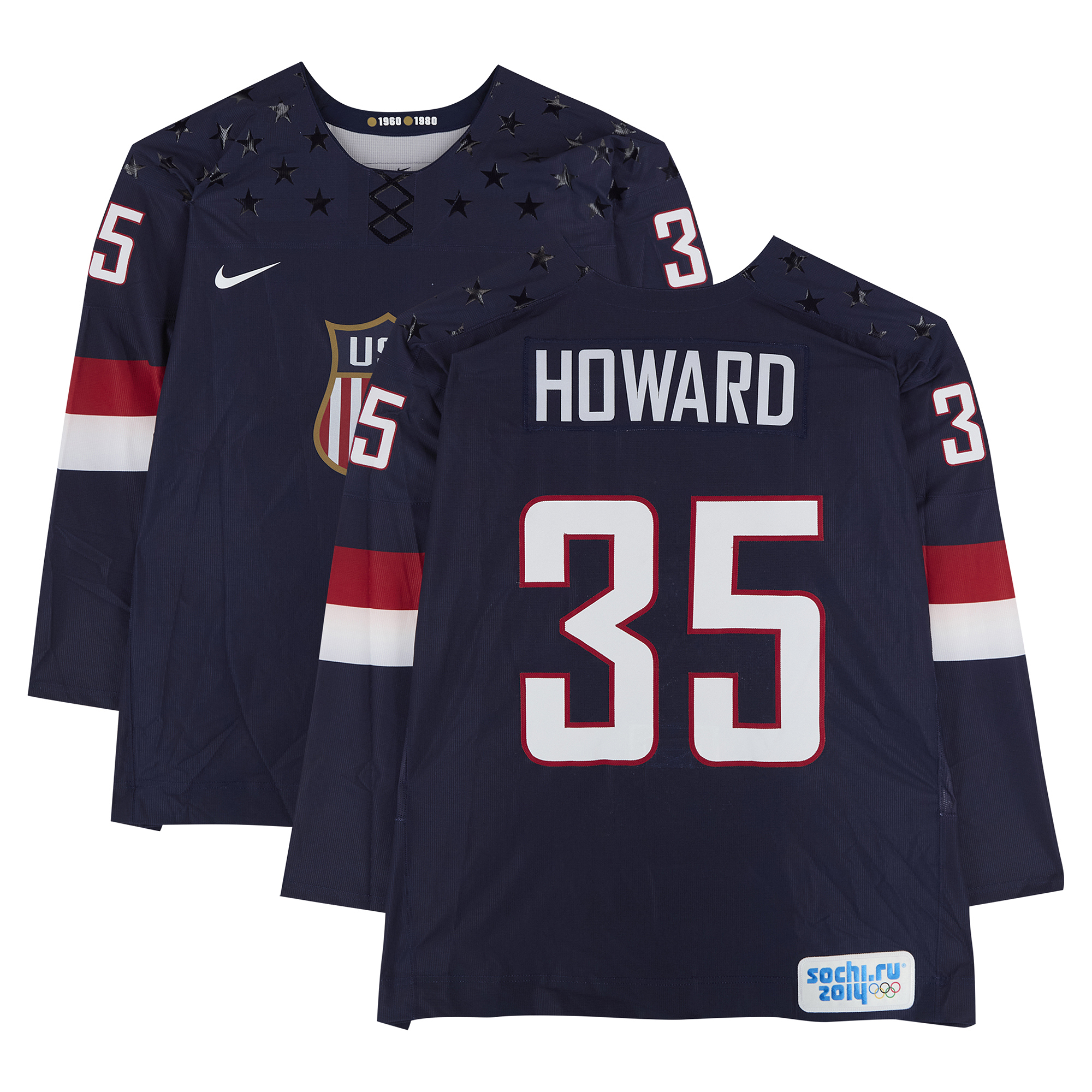 Jimmy Howard Team USA Game-Used #35 Navy Nike Jersey vs. Team Russia on February 15 during the 2014 Olympic Games - Worn During the First Period