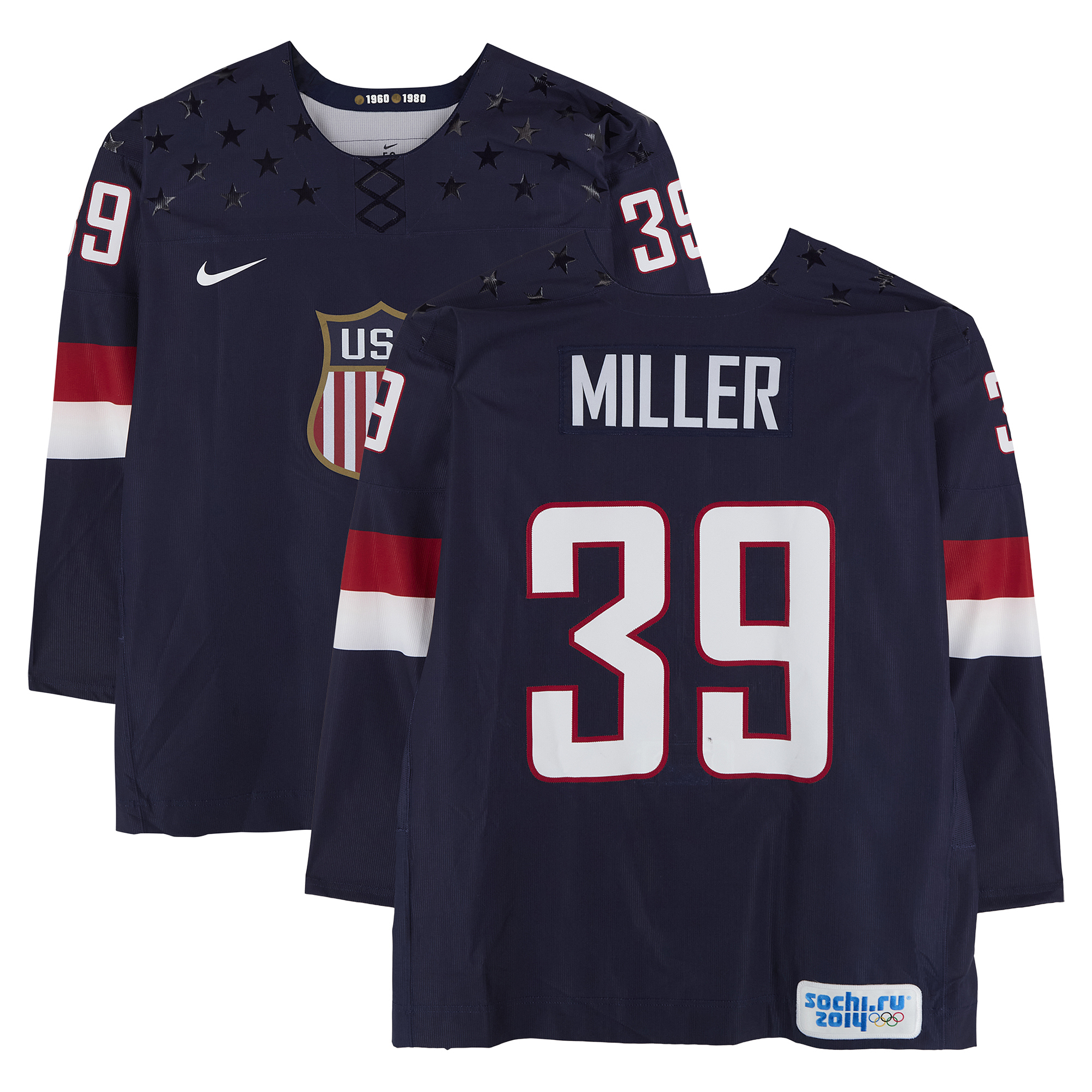 Ryan Miller Team USA Player-Worn #39 Navy Nike Jersey vs. Team Russia on February 15 during the 2014 Olympic Games - Worn During Warmups