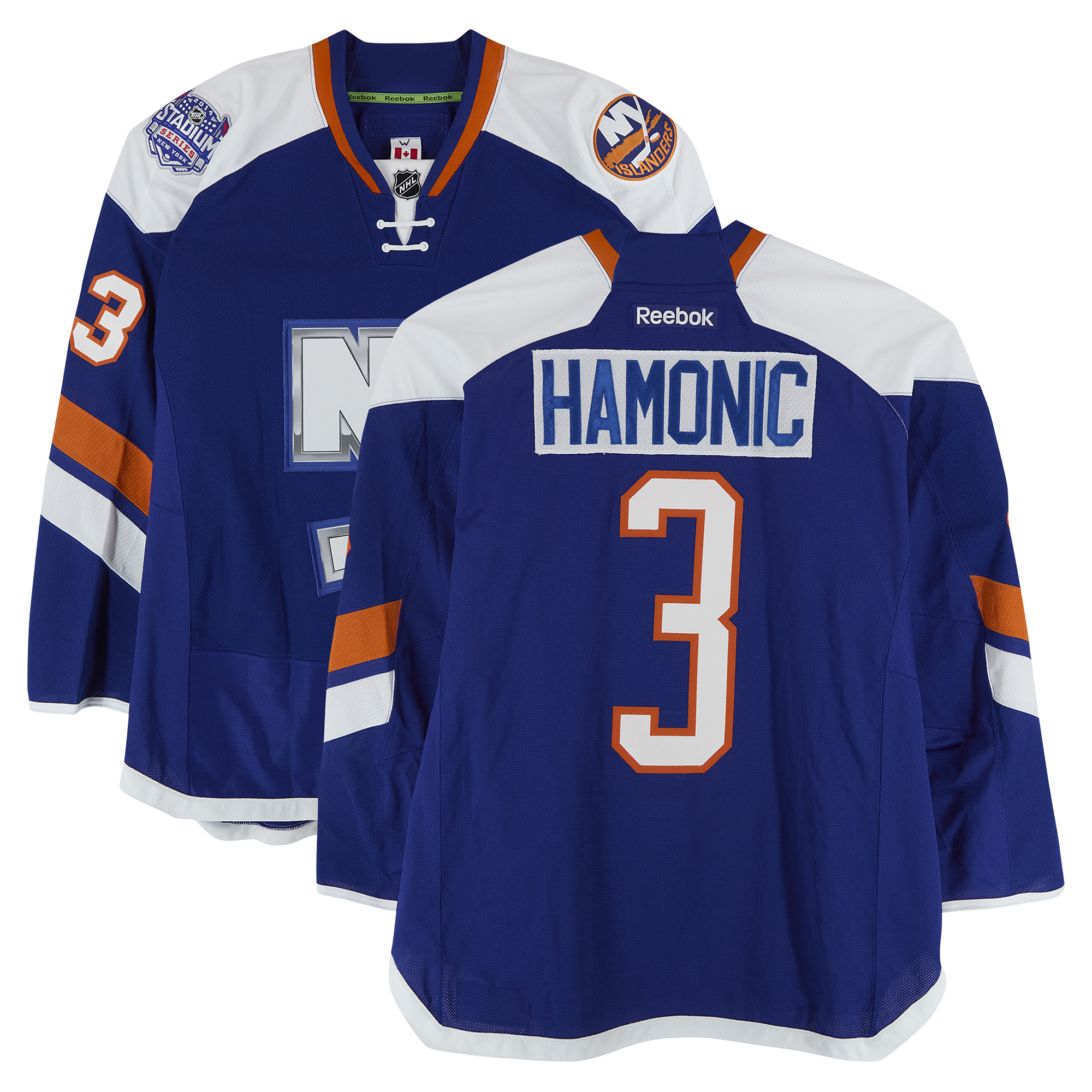 Travis Hamonic New York Islanders Player-Issued #3 Royal Jersey vs. New York Rangers on January 29, 2014