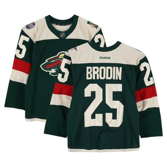 Jonas Brodin Minnesota Wild Player-Issued #25 Green Jersey vs. Minnesota Wild on February 21, 2016