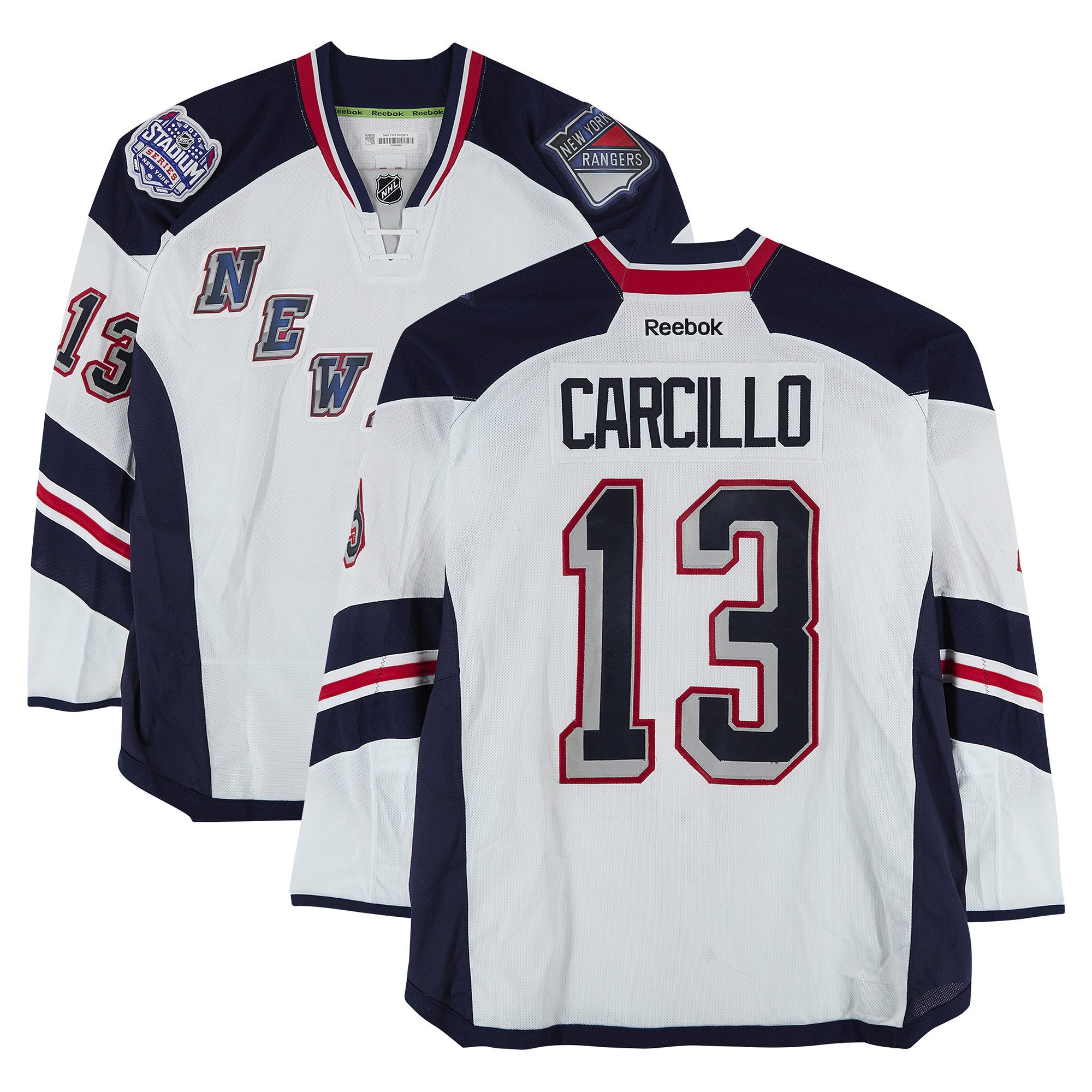 Daniel Carcillo New York Rangers Practice-Used #13 White Jersey vs. New York Islanders on January 29, 2014 - Worn During Warm-Ups