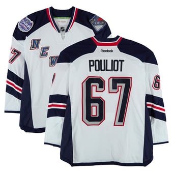 Benoit Pouliot New York Rangers Practice-Used #67 White Jersey vs. New York Islanders on January 29, 2014 - Worn During Warm-Ups