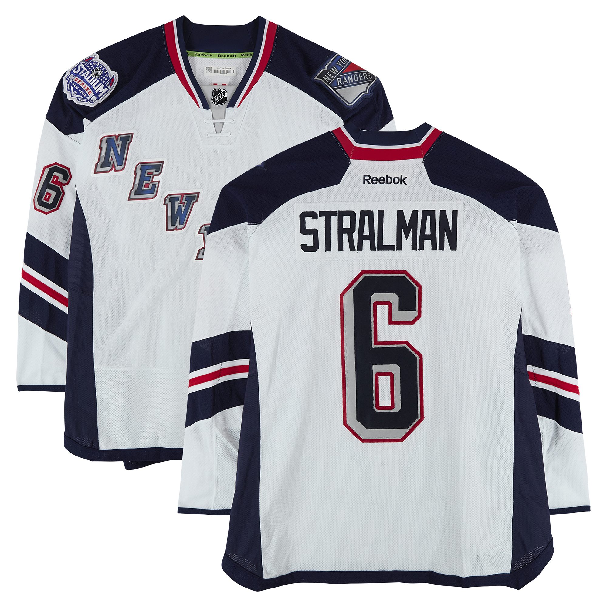 Anton Stralman New York Rangers Practice-Used #6 White Jersey vs. New York Islanders on January 29, 2014 - Worn During Warm-Ups