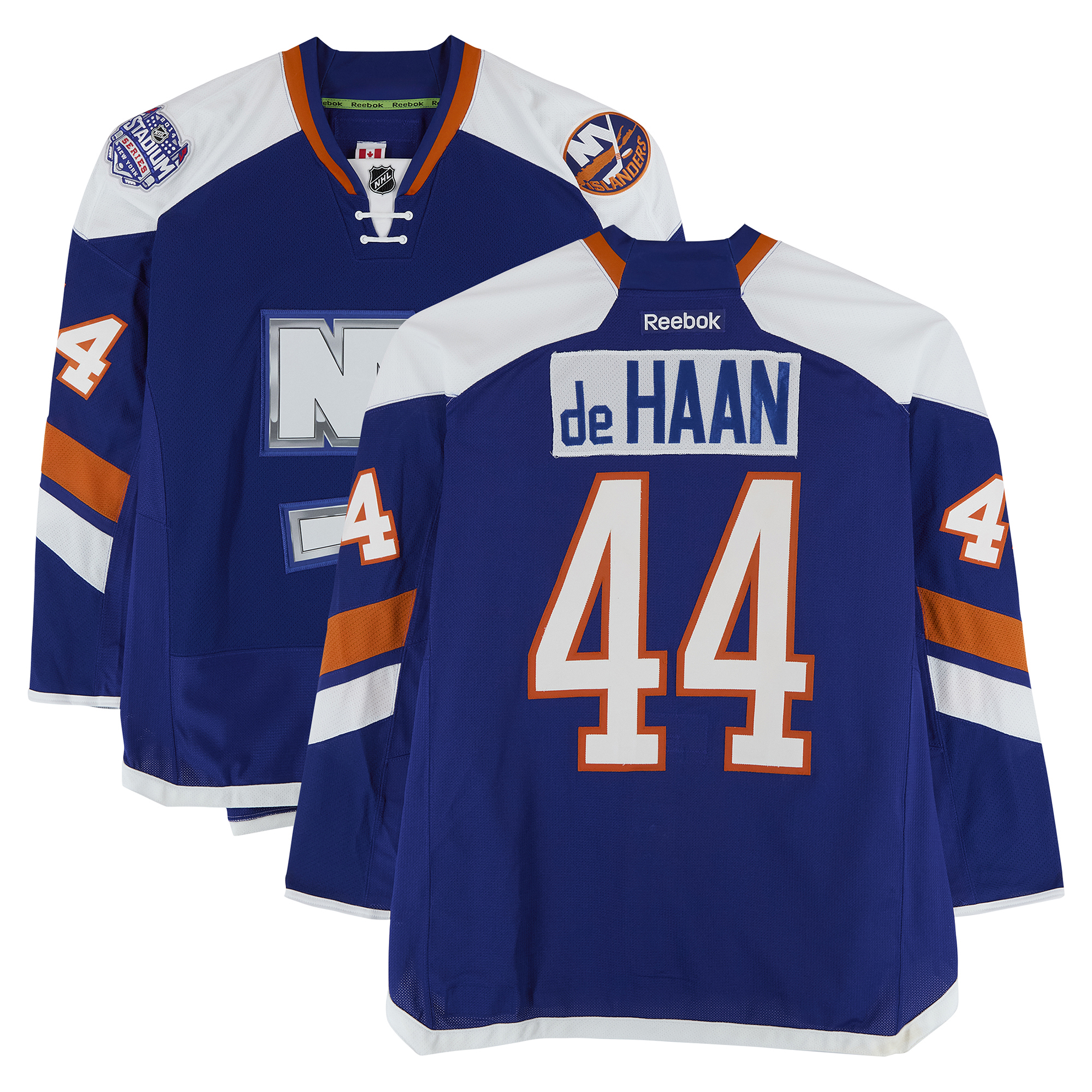 Calvin de Haan New York Islanders Practice-Used #44 Royal Jersey vs. New York Rangers on January 29, 2014 - Worn During Warm-Ups