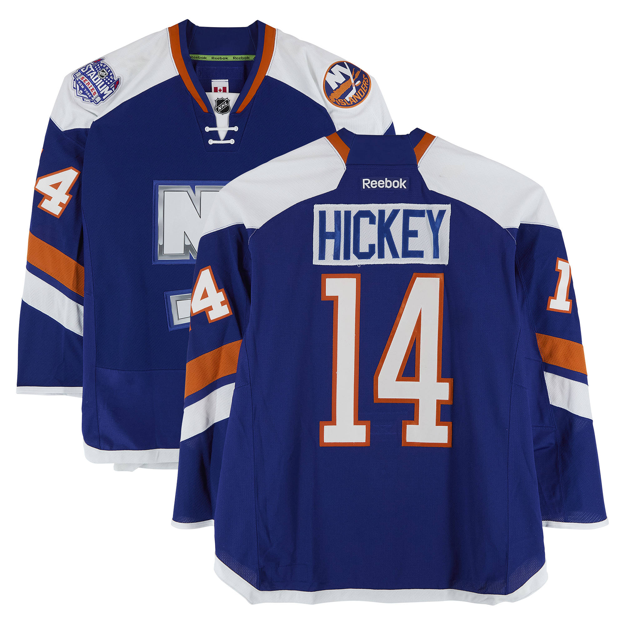 Thomas Hickey New York Islanders Practice-Used #14 Royal Jersey vs. New York Rangers on January 29, 2014 - Worn During Warm-Ups