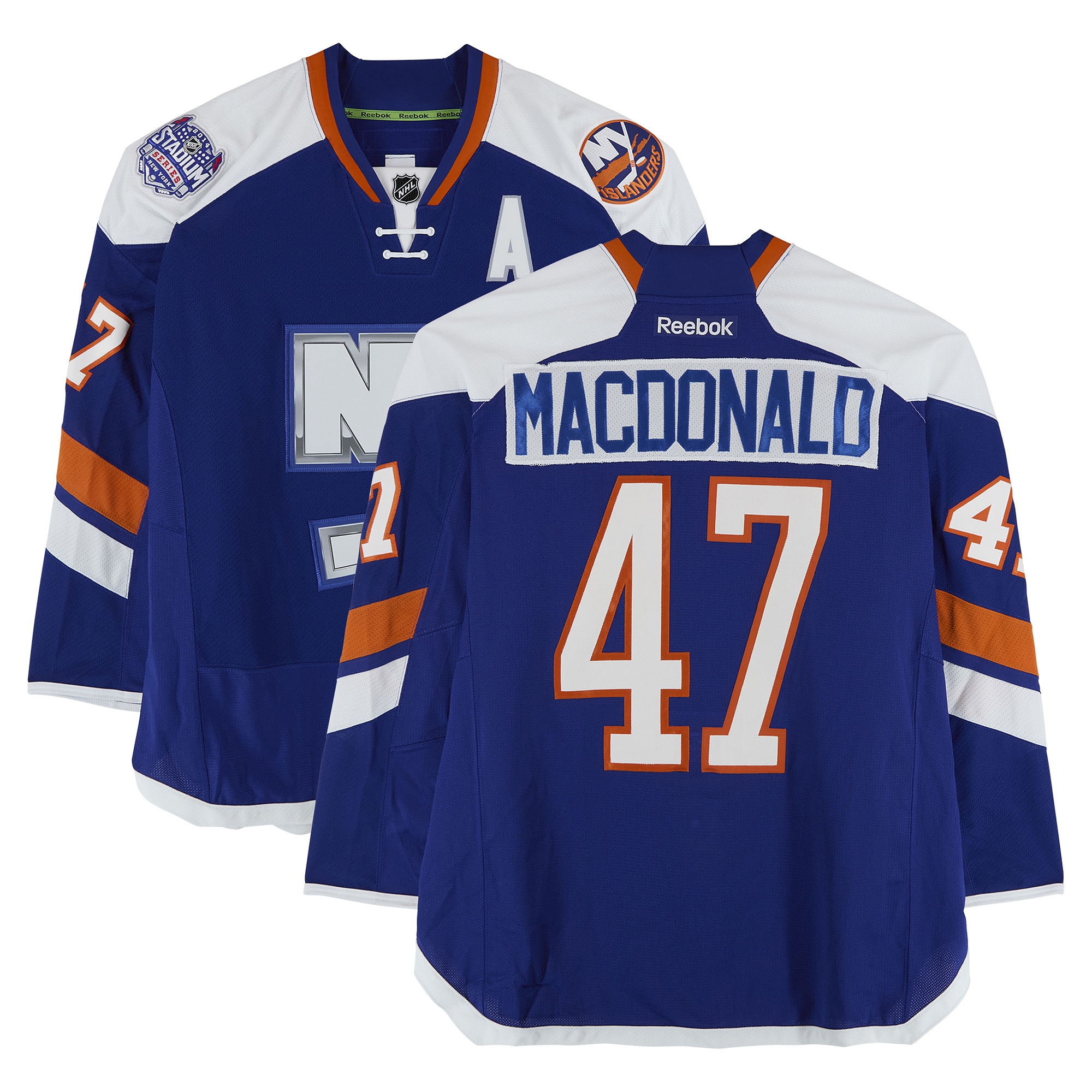 Andrew MacDonald New York Islanders Practice-Used #47 Royal Jersey vs. New York Rangers on January 29, 2014 - Worn During Warm-Ups