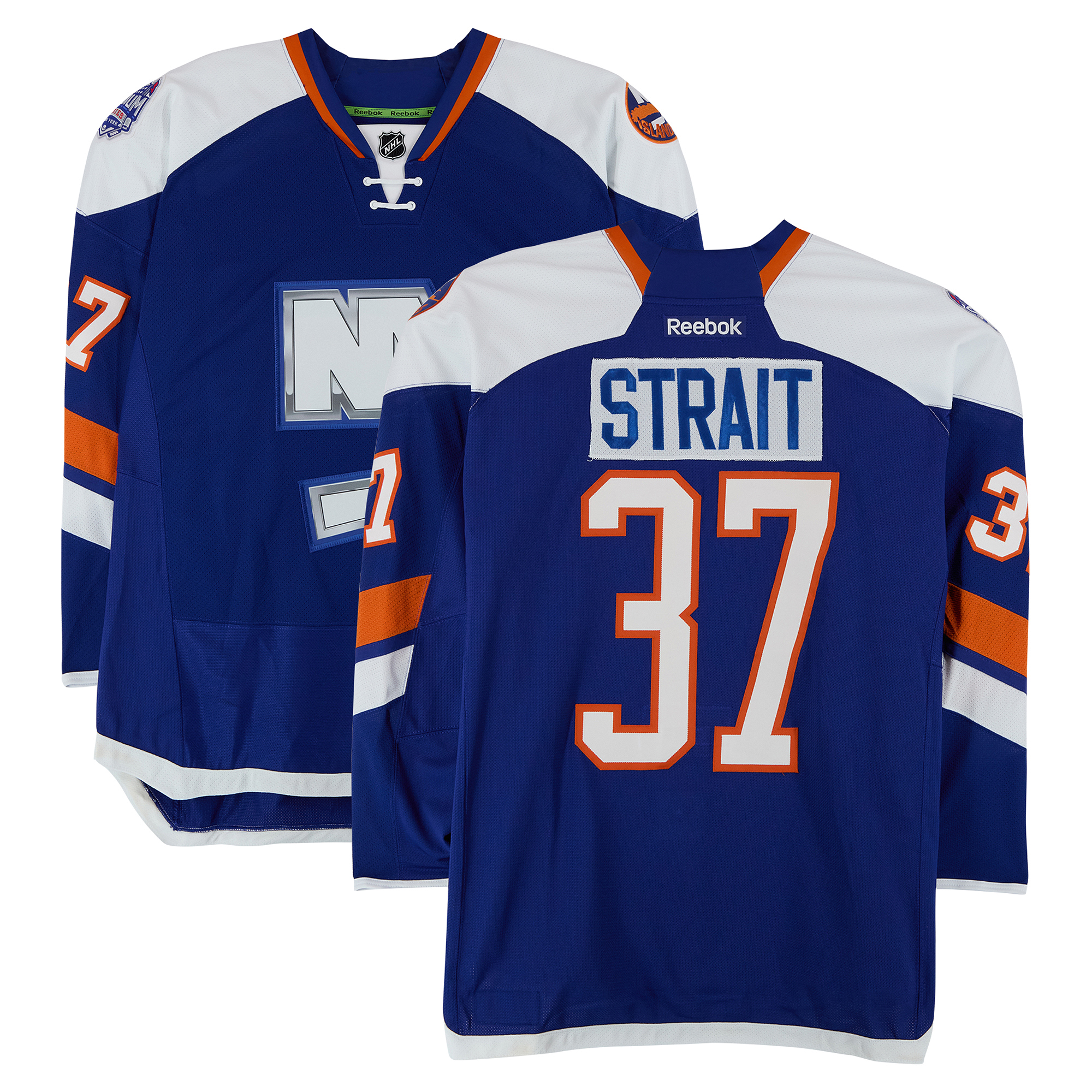 Brian Strait New York Islanders Practice-Used #37 Royal Jersey vs. New York Rangers on January 29, 2014 - Worn During Warm-Ups