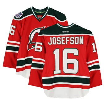 Jacob Josefson New Jersey Devils Practice-Used #16 Red Jersey vs. New York Rangers on January 26, 2014