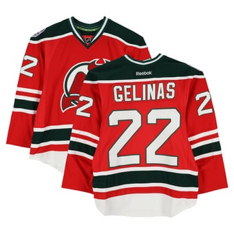 Eric Gelinas New Jersey Devils Practice-Used #22 Red Jersey vs. New York Rangers on January 26, 2014