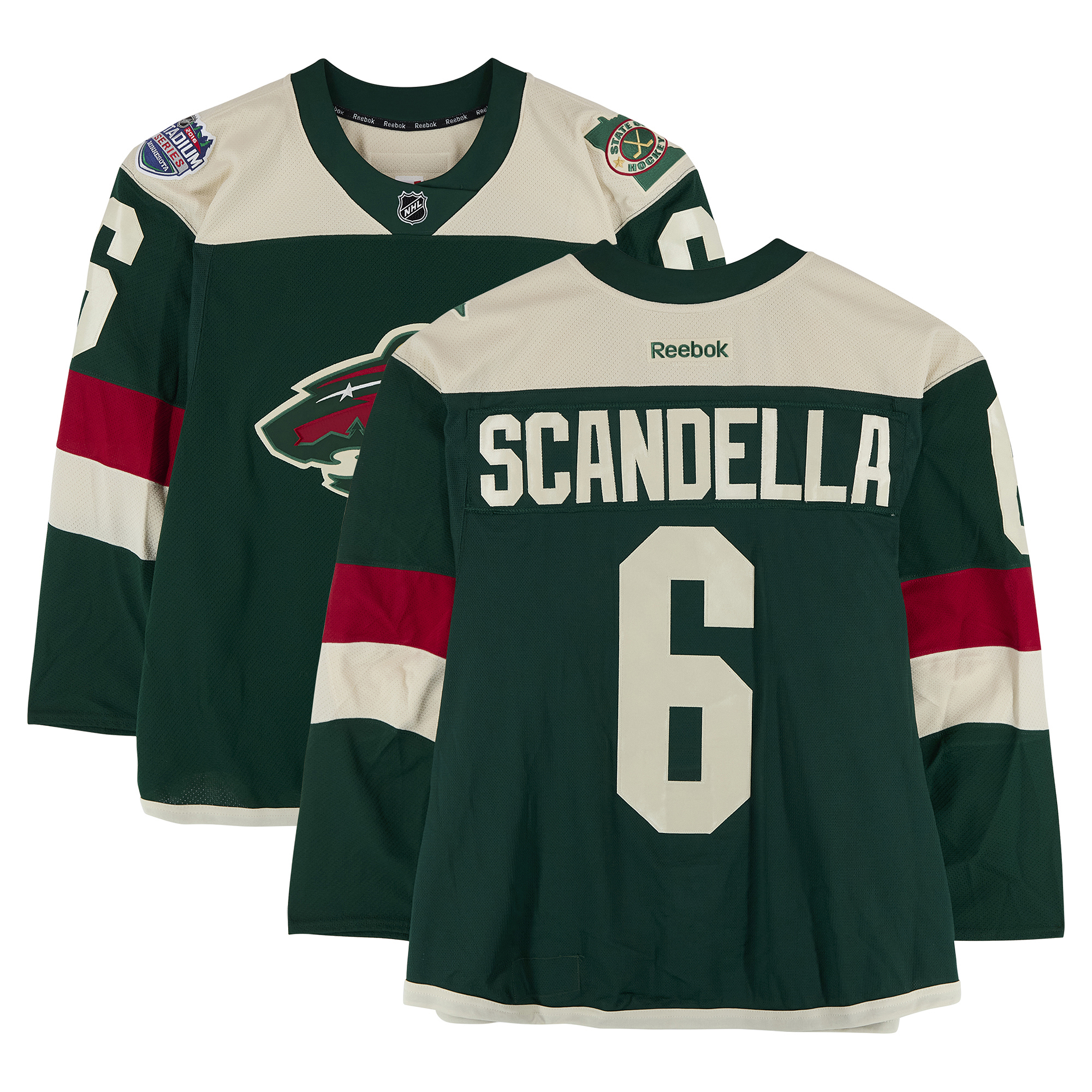 Marco Scandella Minnesota Wild Practice-Used #6 Green Jersey vs. Chicago Blackhawks on February 21, 2016