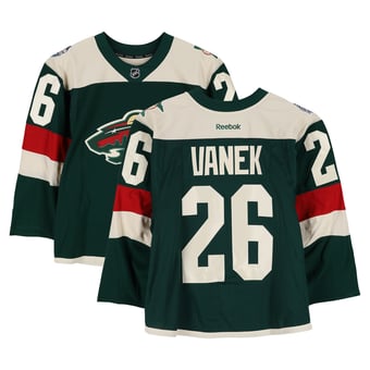 Thomas Vanek Minnesota Wild Practice-Used #26 Green Jersey vs. Chicago Blackhawks on February 21, 2016