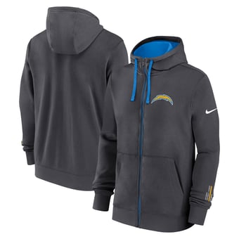 Men's Nike Anthracite Los Angeles Chargers Primetime Club Full-Zip Hoodie