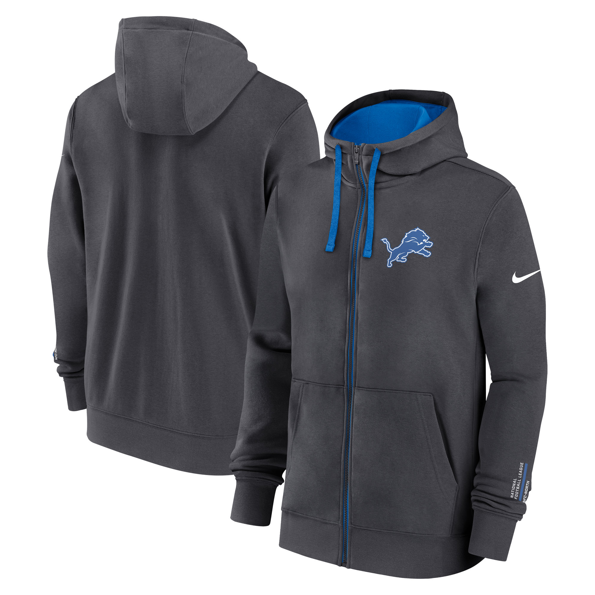 Men's Nike Anthracite Detroit Lions Primetime Club Full-Zip Hoodie