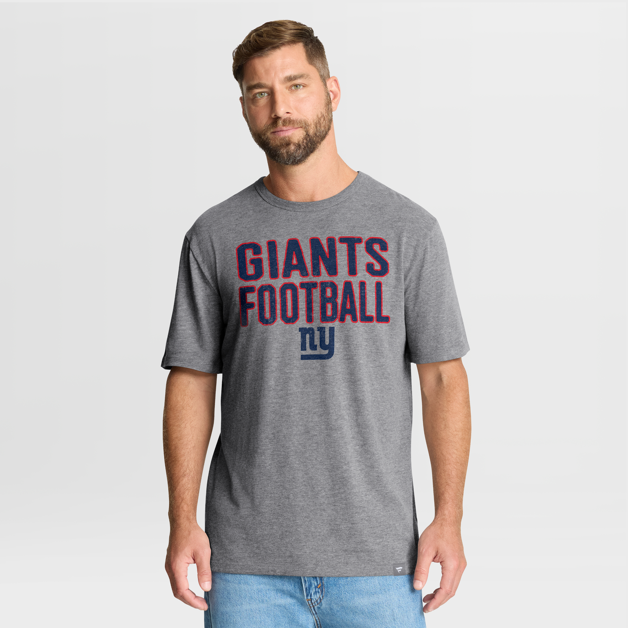 Men's Fanatics Heather Gray New York Giants First Down Tribute Tri-Blend T-Shirt