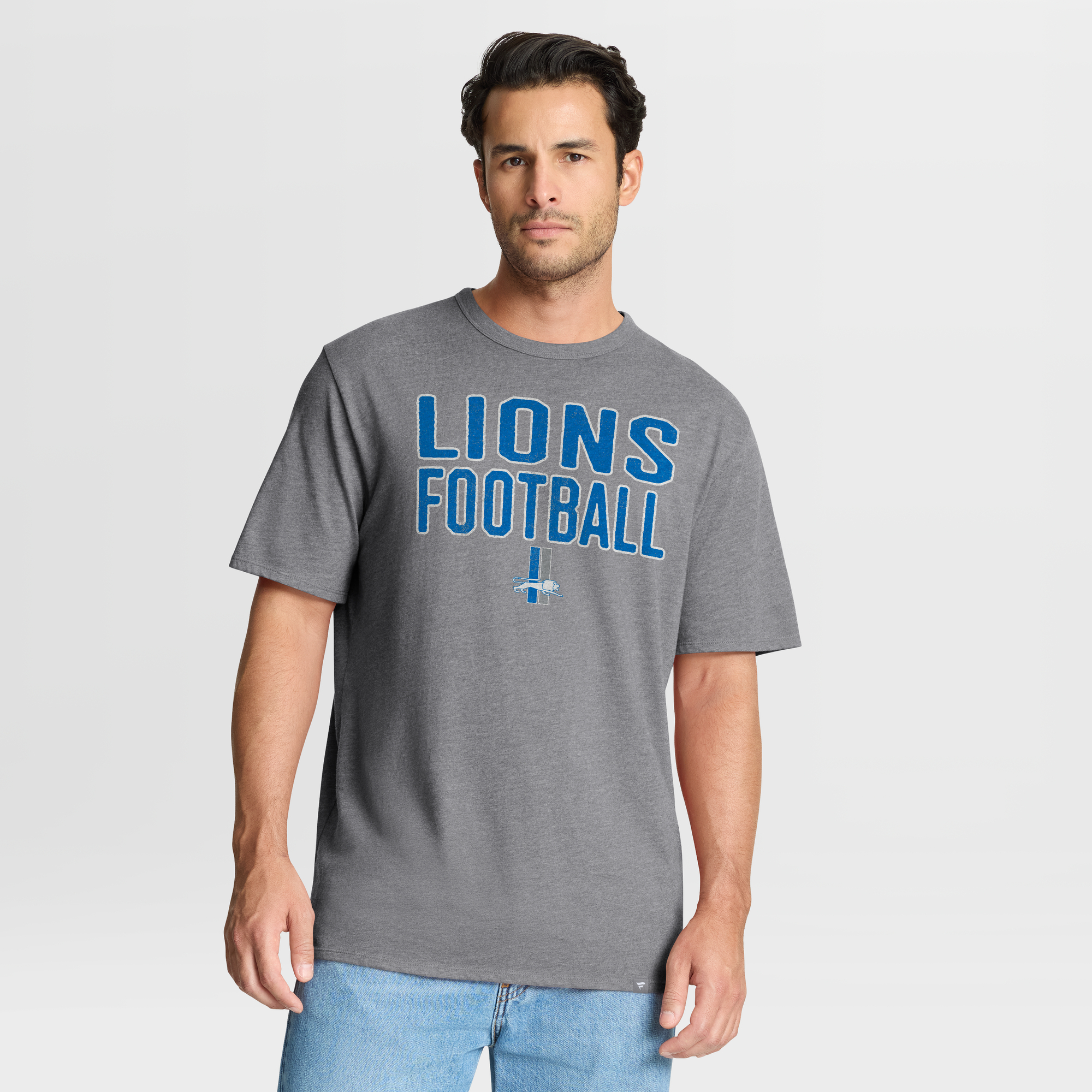Men's Fanatics Heather Gray Detroit Lions First Down Tribute Tri-Blend T-Shirt