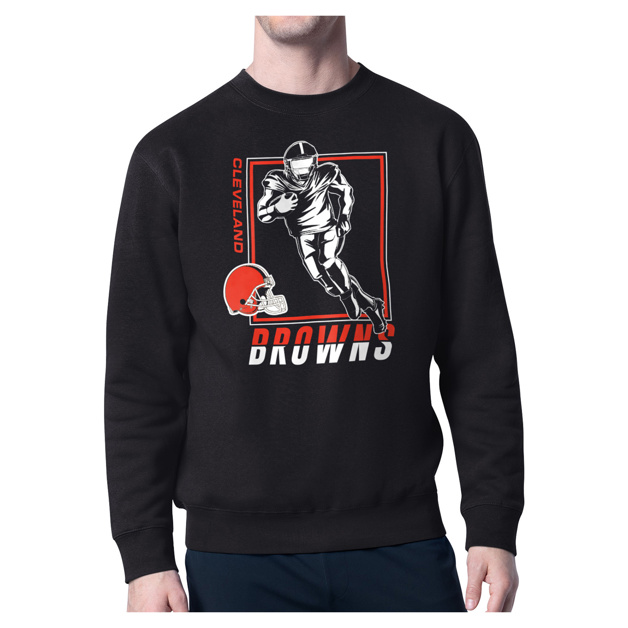 Men's Starter Black Cleveland Browns Tri-Blend Pullover Sweatshirt