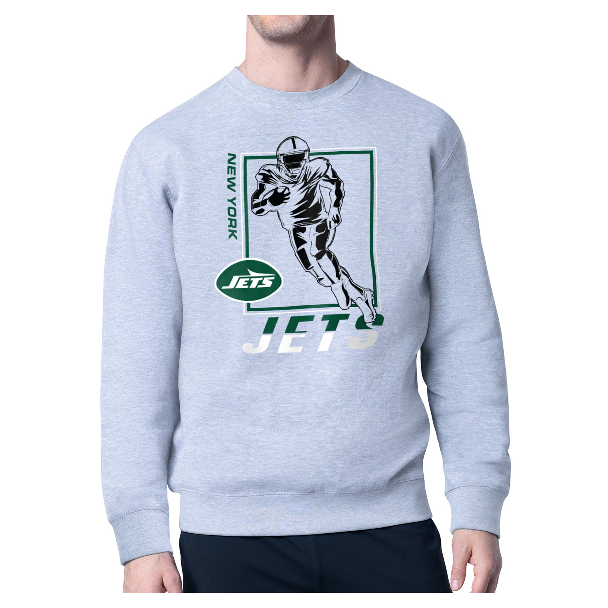 Men's Starter Heather Gray New York Jets Tri-Blend Pullover Sweatshirt