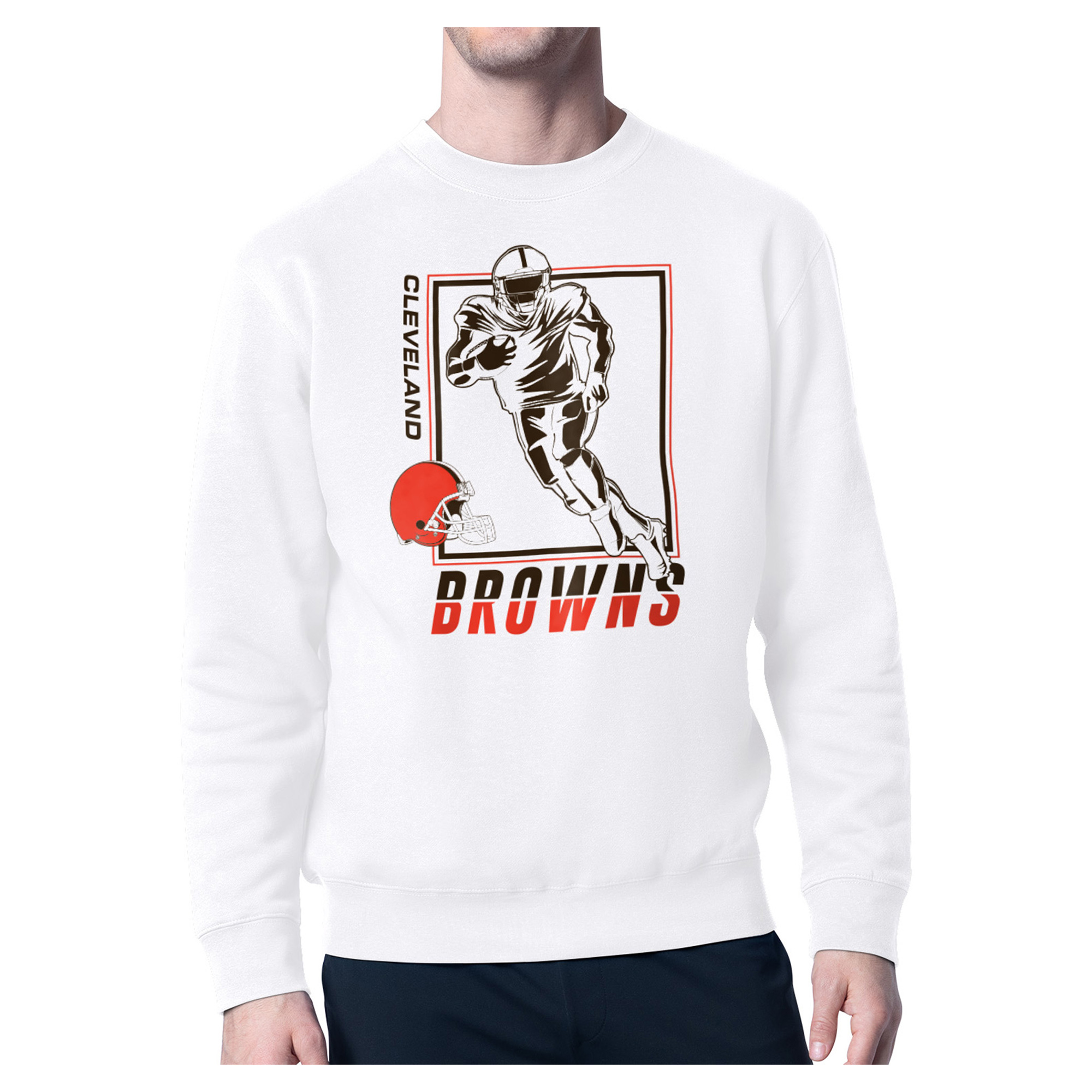 Men's Starter White Cleveland Browns Tri-Blend Pullover Sweatshirt