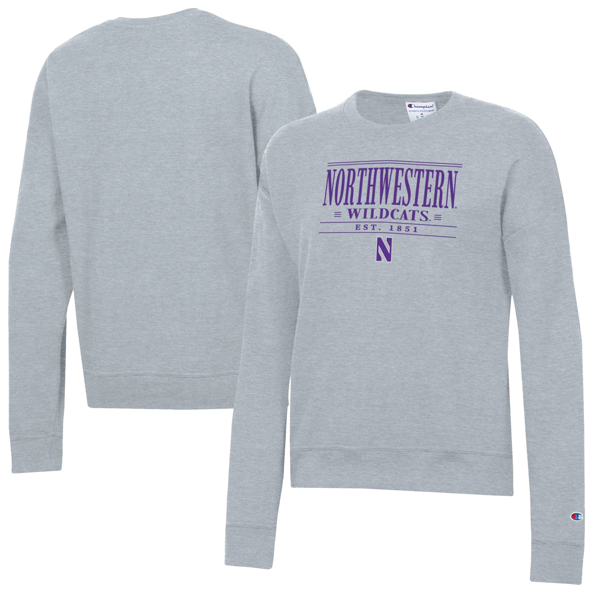 Women's Champion  Gray Northwestern Wildcats Powerblend Pullover Sweatshirt