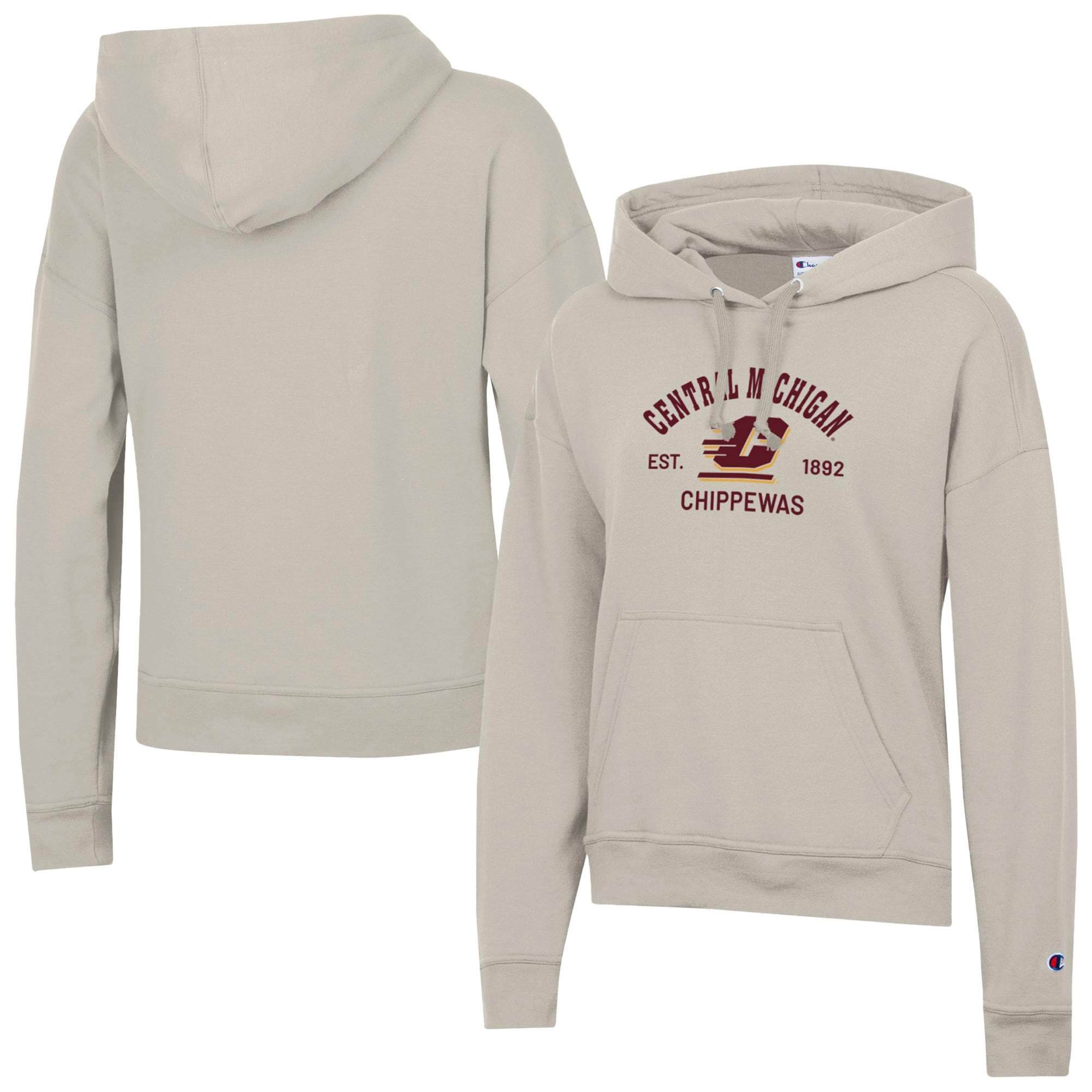 Women's Champion  Oatmeal Central Michigan Chippewas Powerblend Fleece Pullover Hoodie