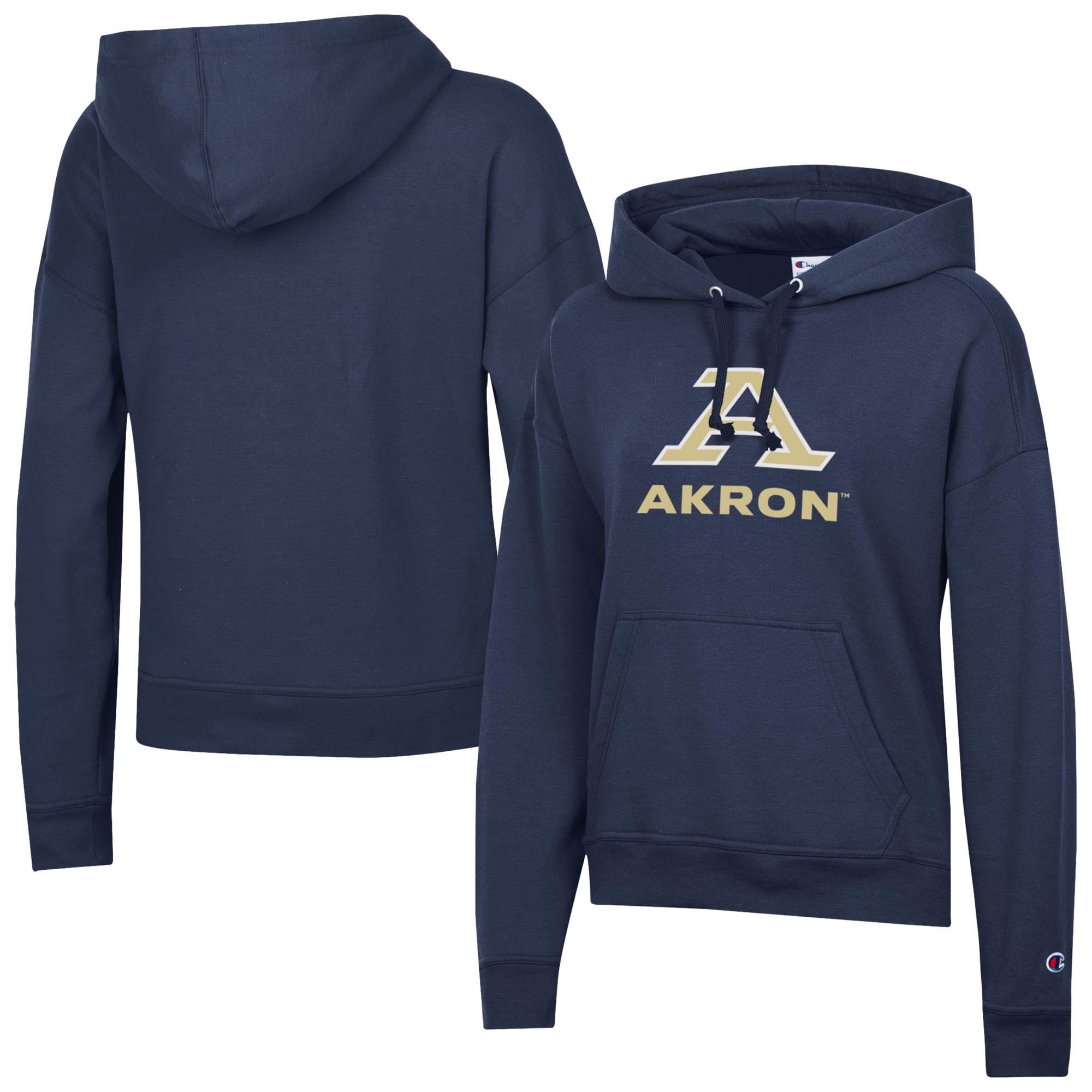 Women's Champion  Navy Akron Zips Powerblend Fleece Pullover Hoodie