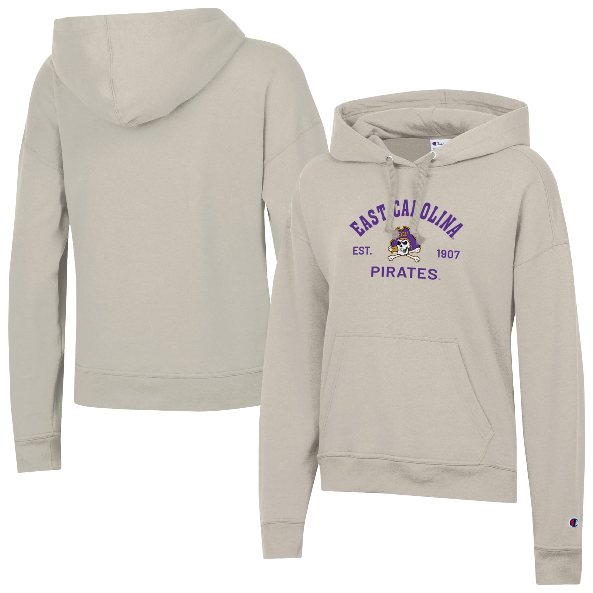 Women's Champion  Oatmeal ECU Pirates Powerblend Fleece Pullover Hoodie
