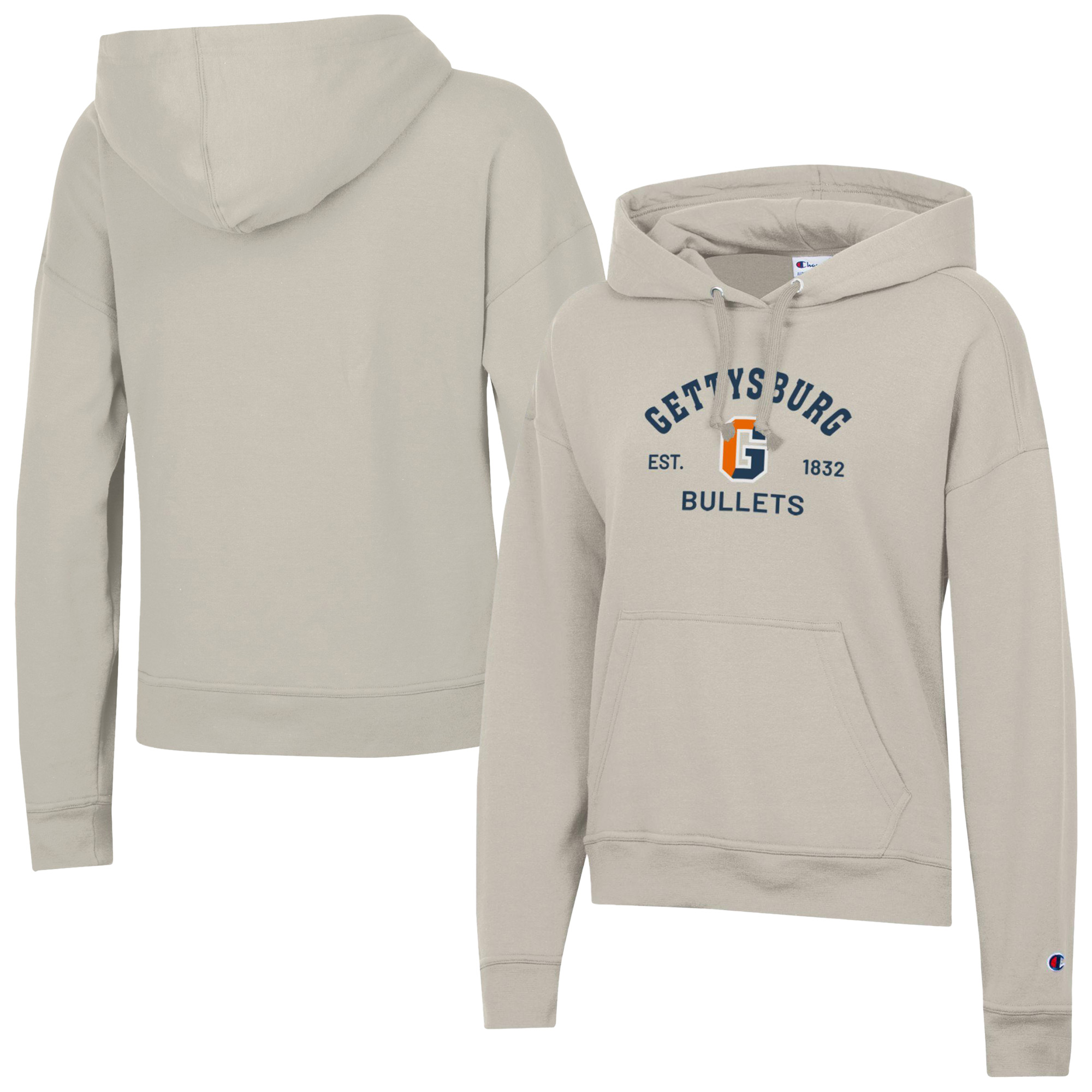 Women’s Champion Oatmeal Gettysburg Bullets Powerblend Fleece Pullover Hoodie Women’s Champion Oatmeal Gettysburg Bullets Powerblend Fleece Pullover Hoodie