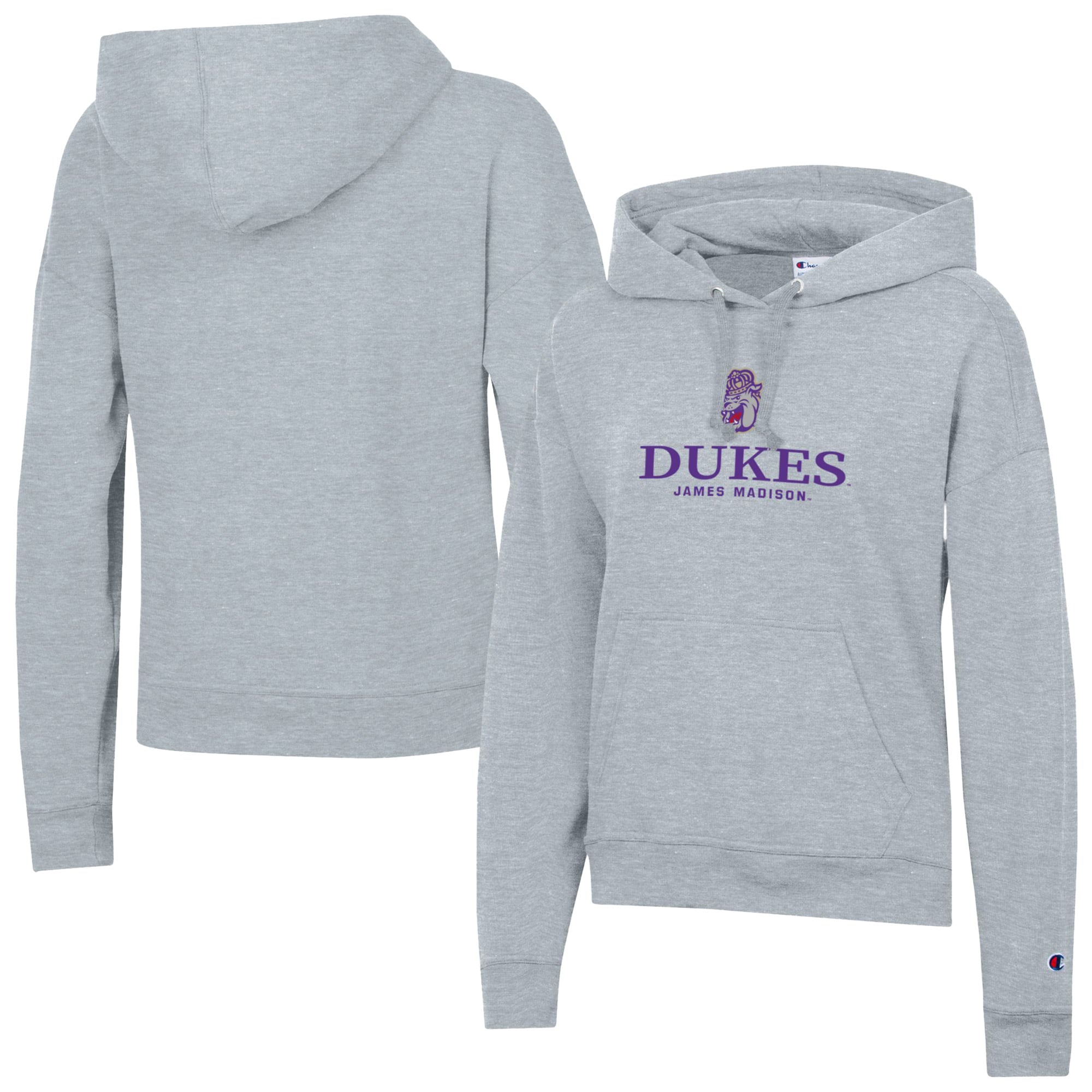Women's Champion  Gray James Madison Dukes Powerblend Fleece Pullover Hoodie