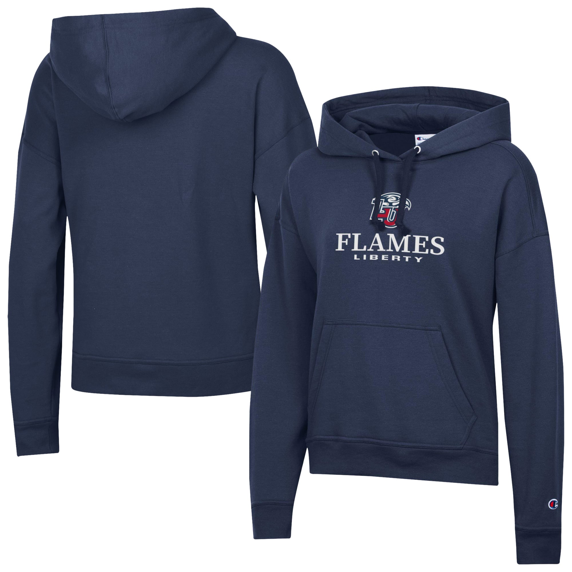 Women's Champion  Navy Liberty Flames Powerblend Fleece Pullover Hoodie