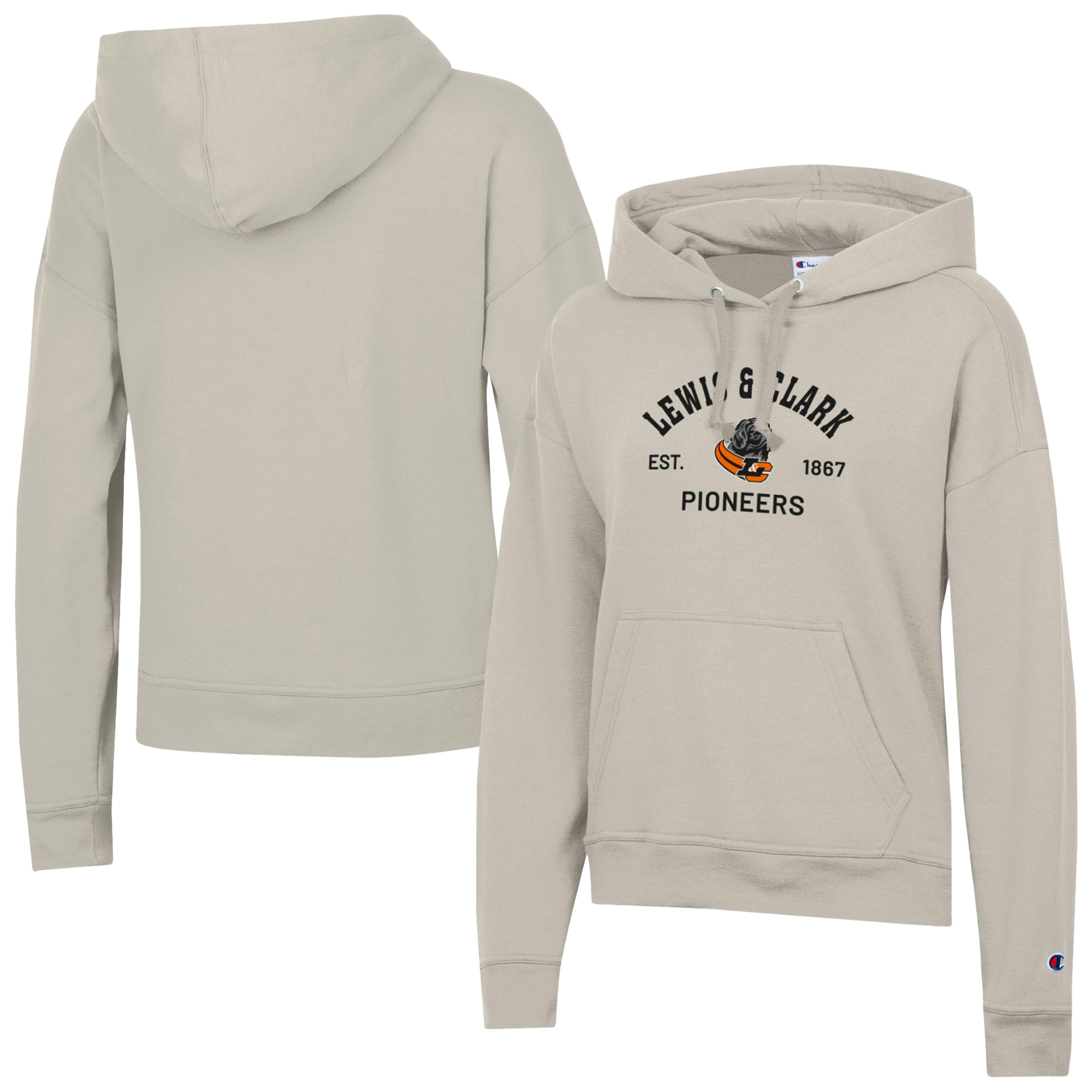 Women’s Champion Oatmeal Lewis & Clark College Pioneers Powerblend Fleece Pullover Hoodie