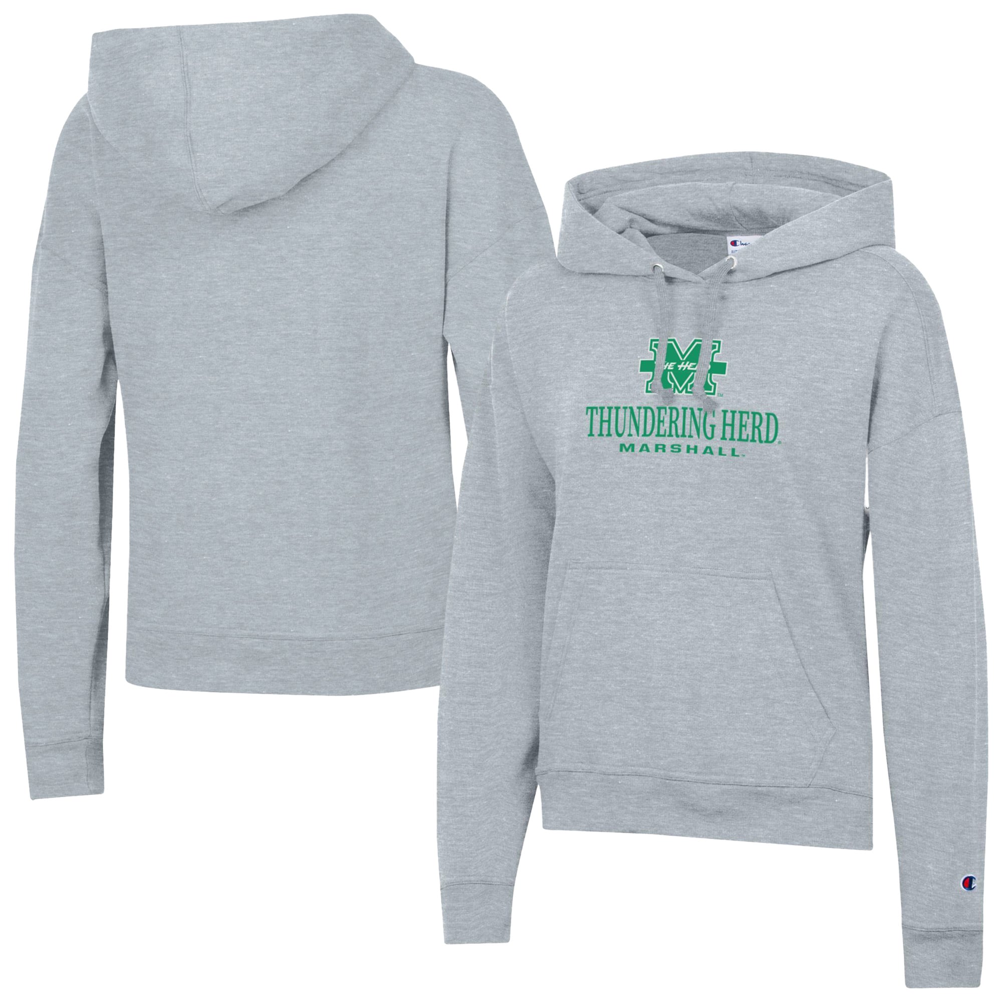 Women's Champion  Gray Marshall Thundering Herd Powerblend Fleece Pullover Hoodie