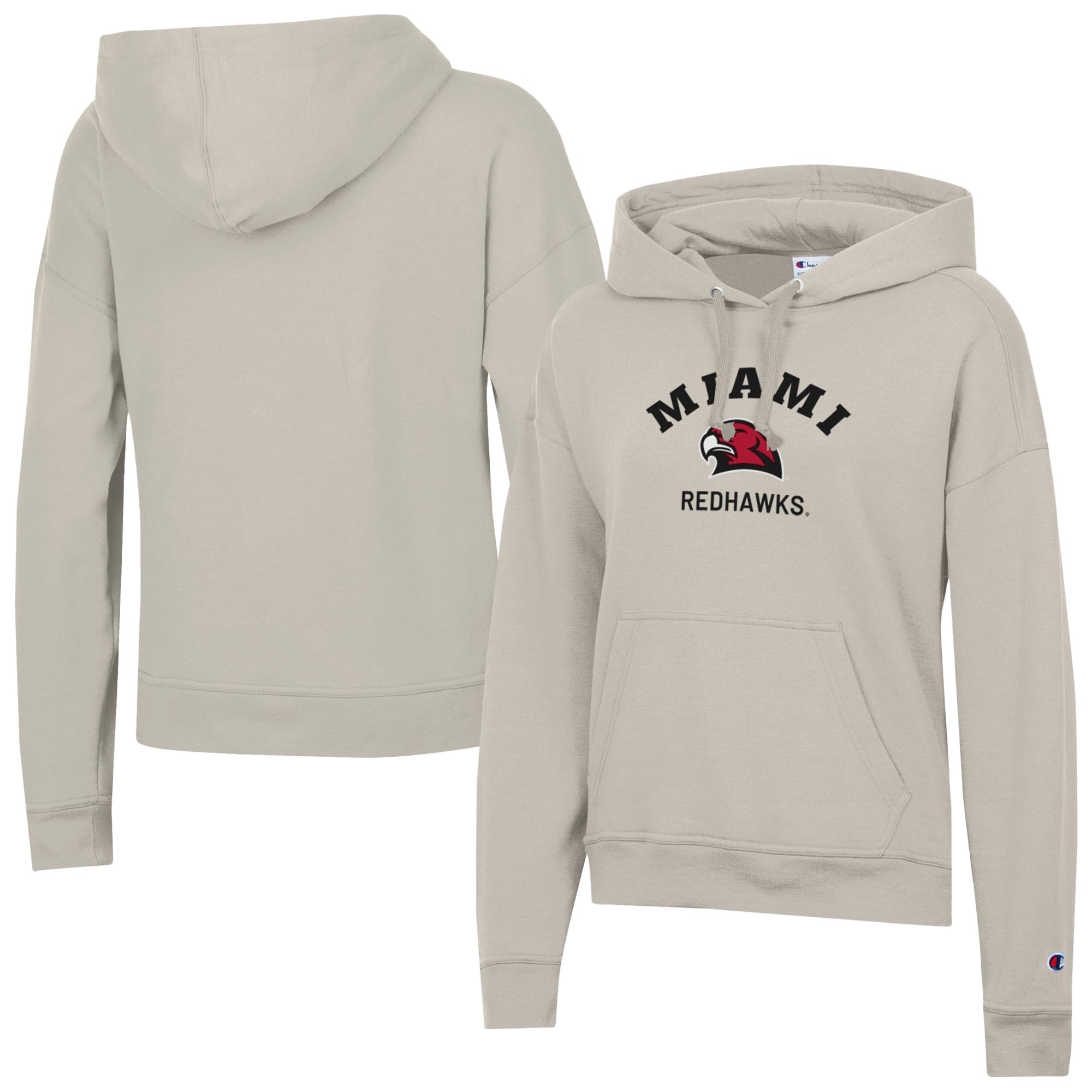Women's Champion  Oatmeal Miami University RedHawks Powerblend Fleece Pullover Hoodie