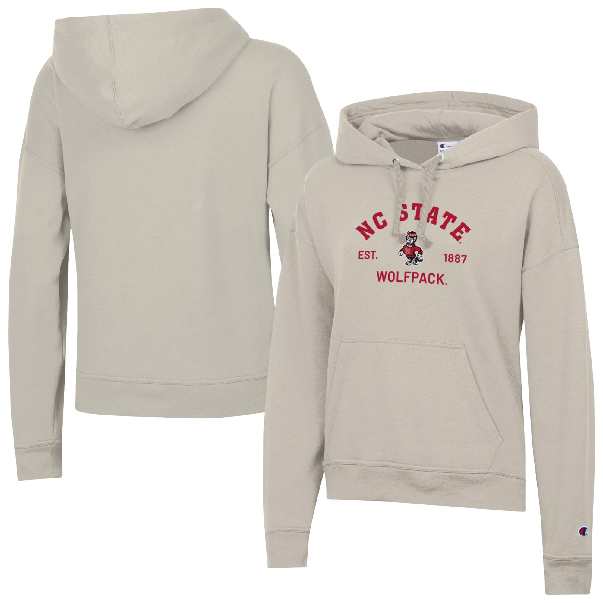 Women's Champion  Oatmeal NC State Wolfpack Powerblend Fleece Pullover Hoodie