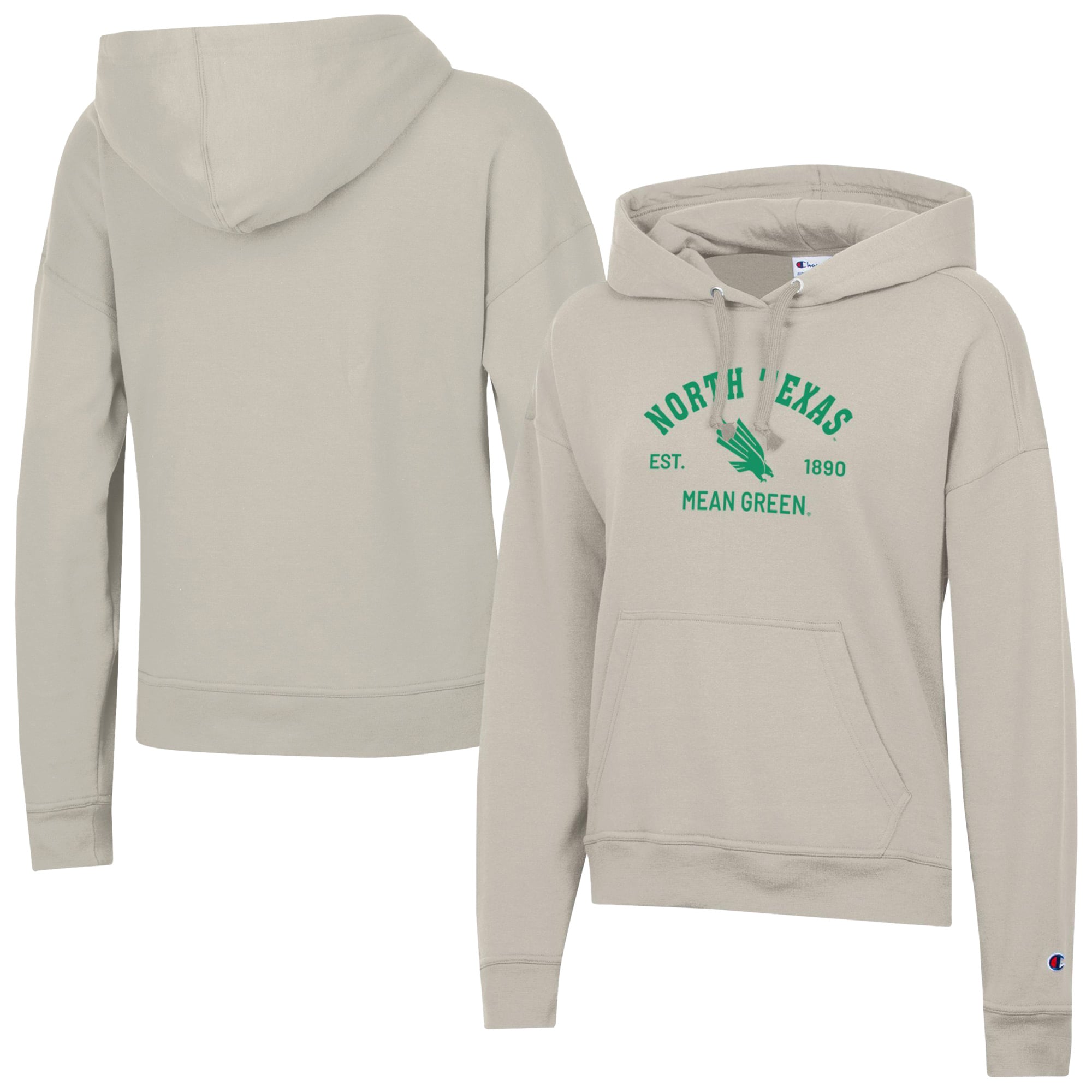 Women's Champion  Oatmeal North Texas Mean Green Powerblend Fleece Pullover Hoodie