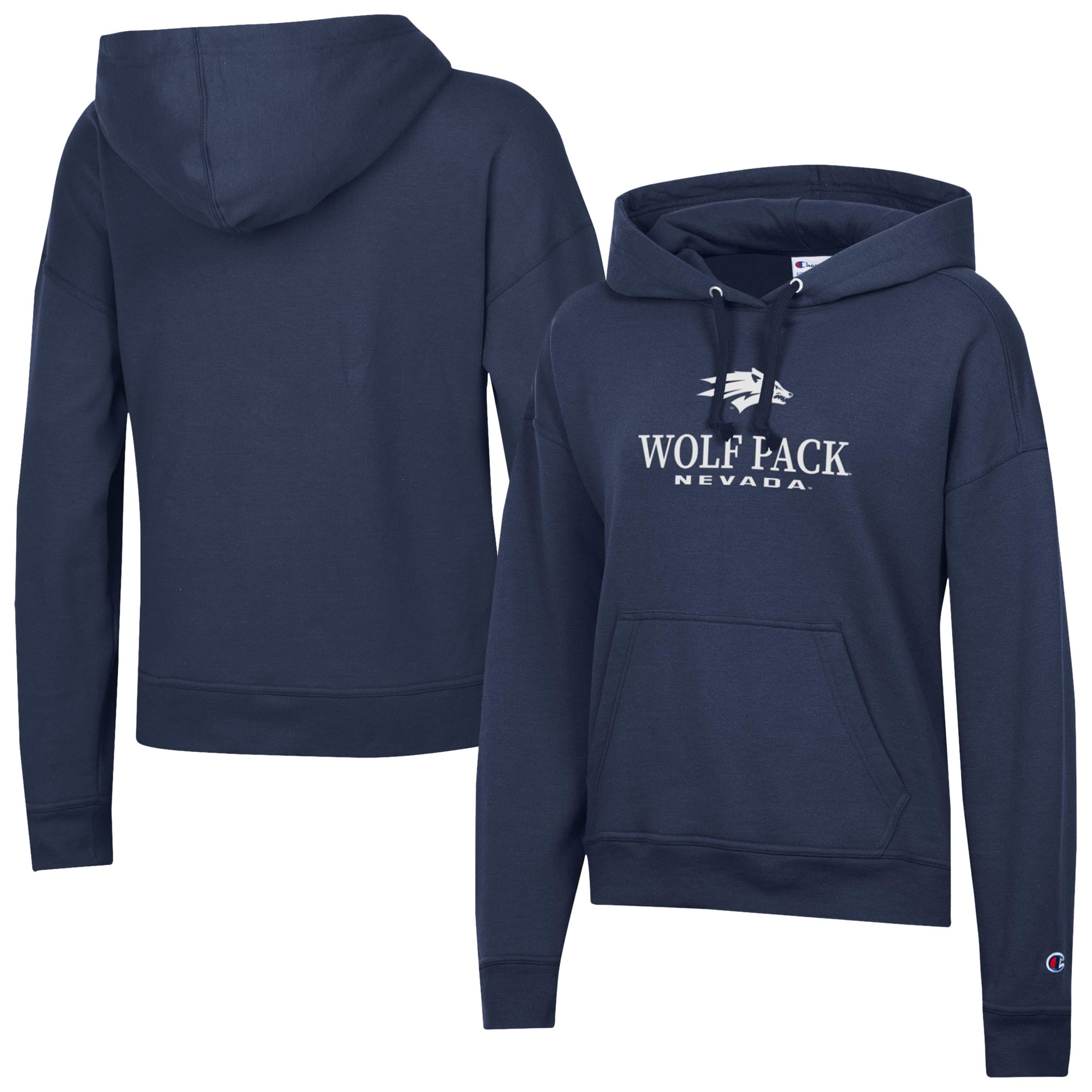 Women's Champion  Navy Nevada Wolf Pack Powerblend Fleece Pullover Hoodie
