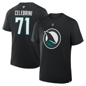 Men's Fanatics Macklin Celebrini Black San Jose Sharks Authentic Stack Name & Number T-Shirt