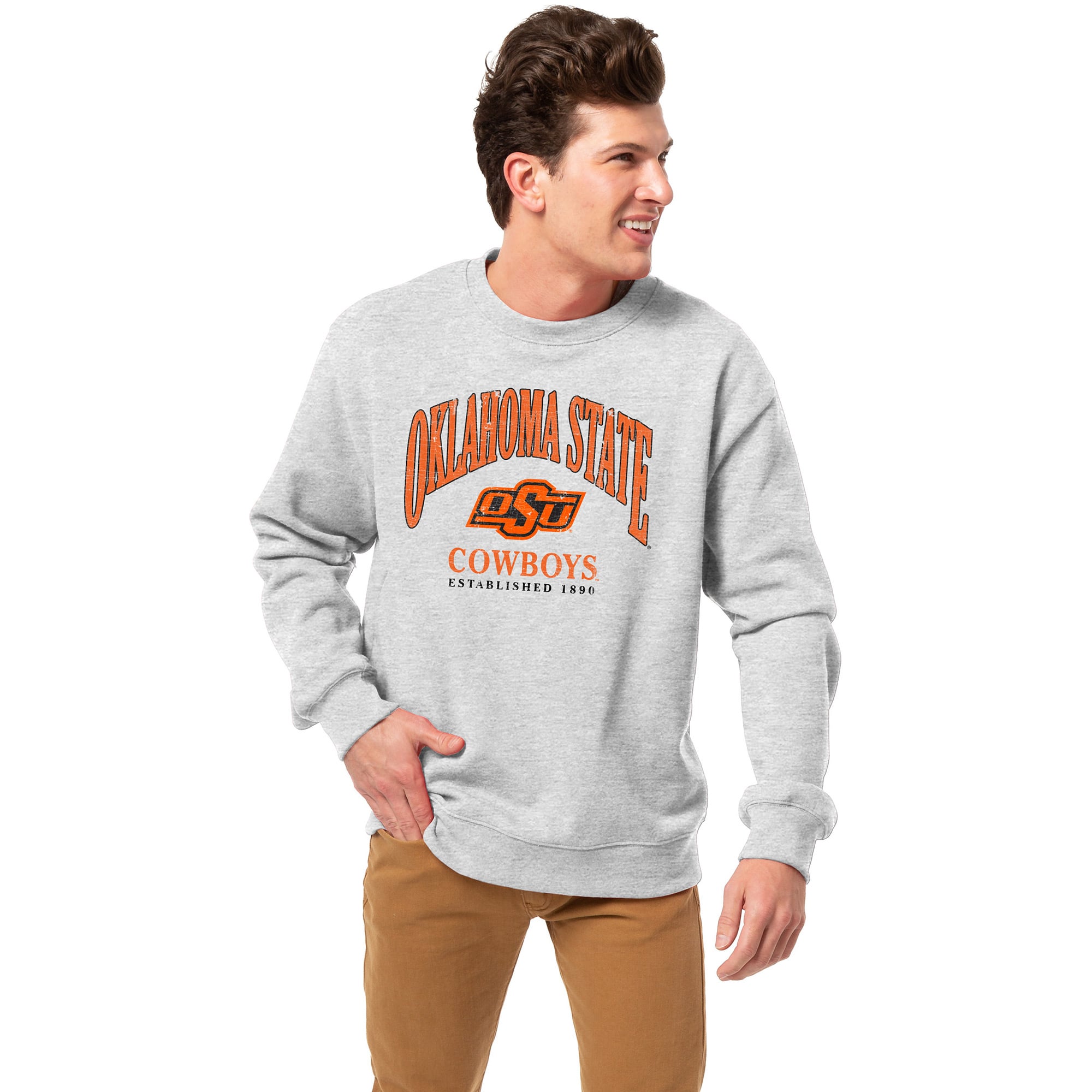 Men's League Collegiate Wear  Heather Gray Oklahoma State Cowboys Essentials 2.0 Pullover Sweatshirt