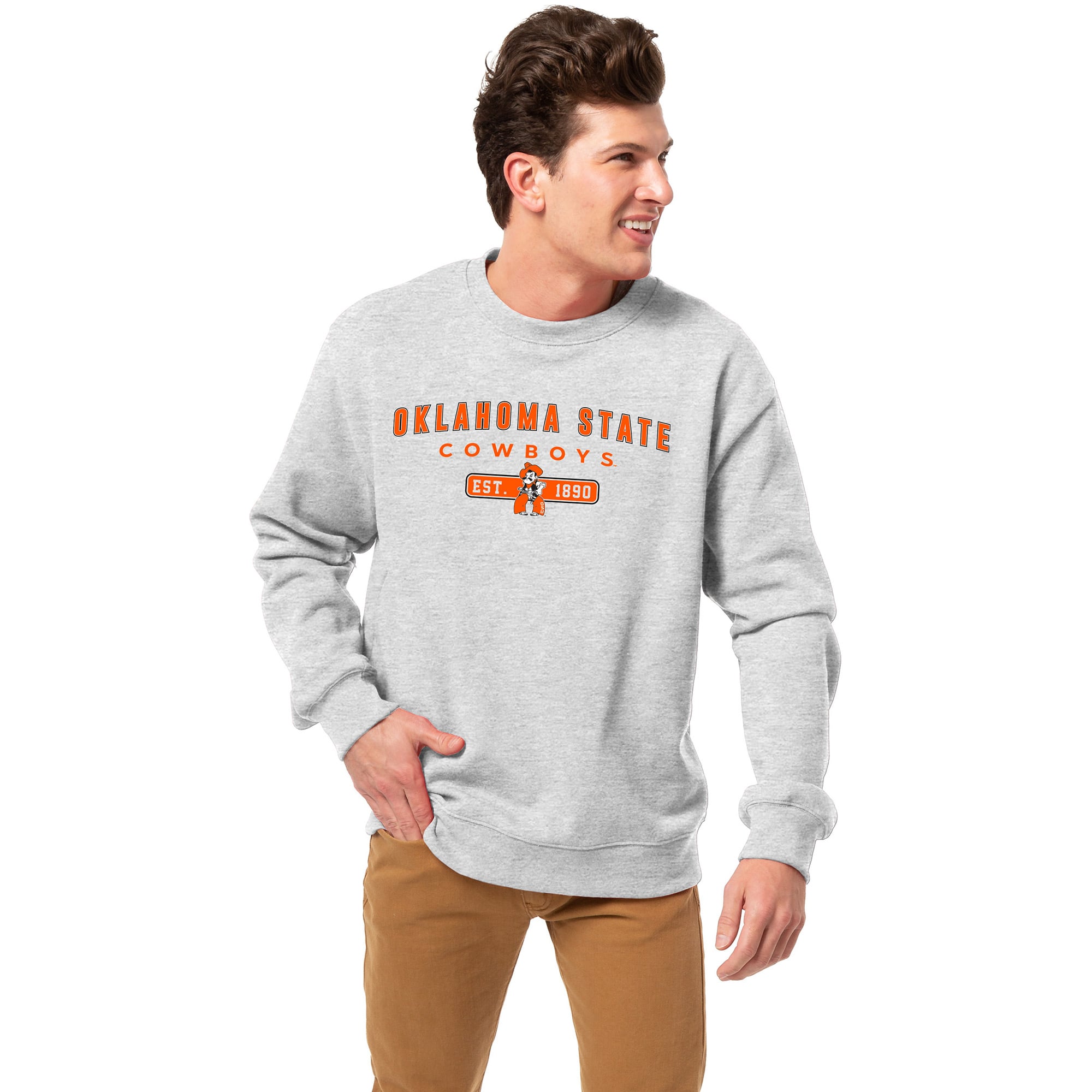 Men's League Collegiate Wear  Heather Gray Oklahoma State Cowboys Essentials 2.0 Pullover Sweatshirt