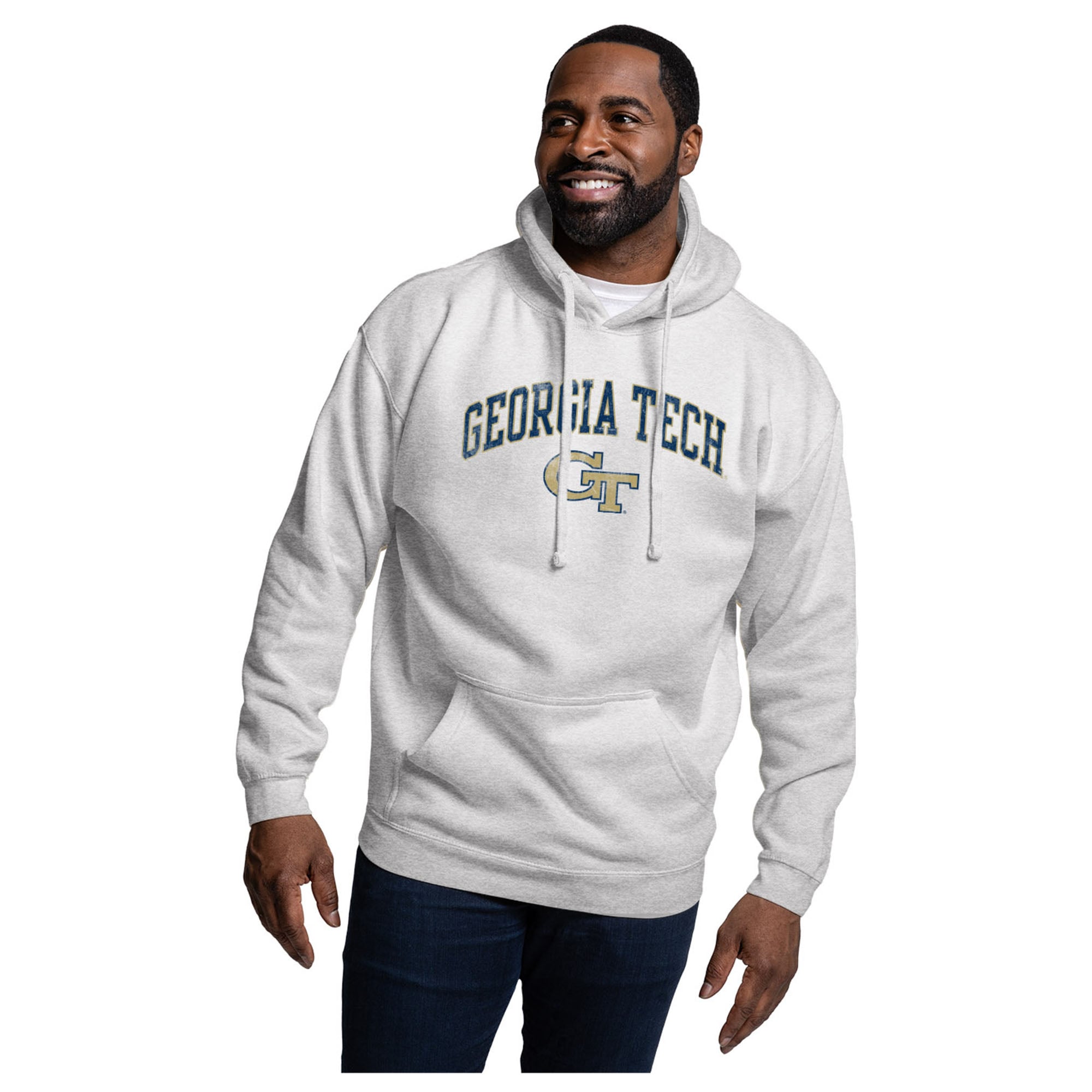 Men's League Collegiate Wear  Heather Gray Georgia Tech Yellow Jackets Essentials 2.0 Fleece Pullover Hoodie