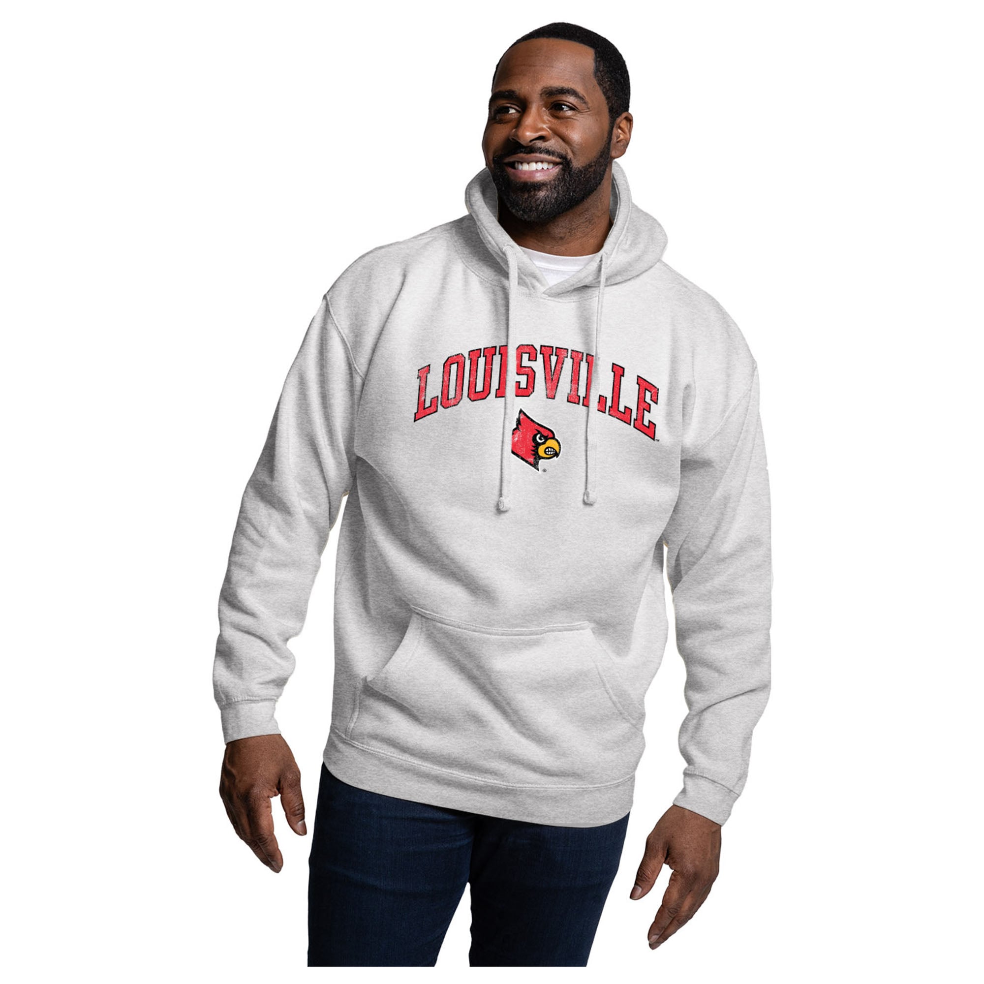 Men's League Collegiate Wear  Heather Gray Louisville Cardinals Essentials 2.0 Fleece Pullover Hoodie