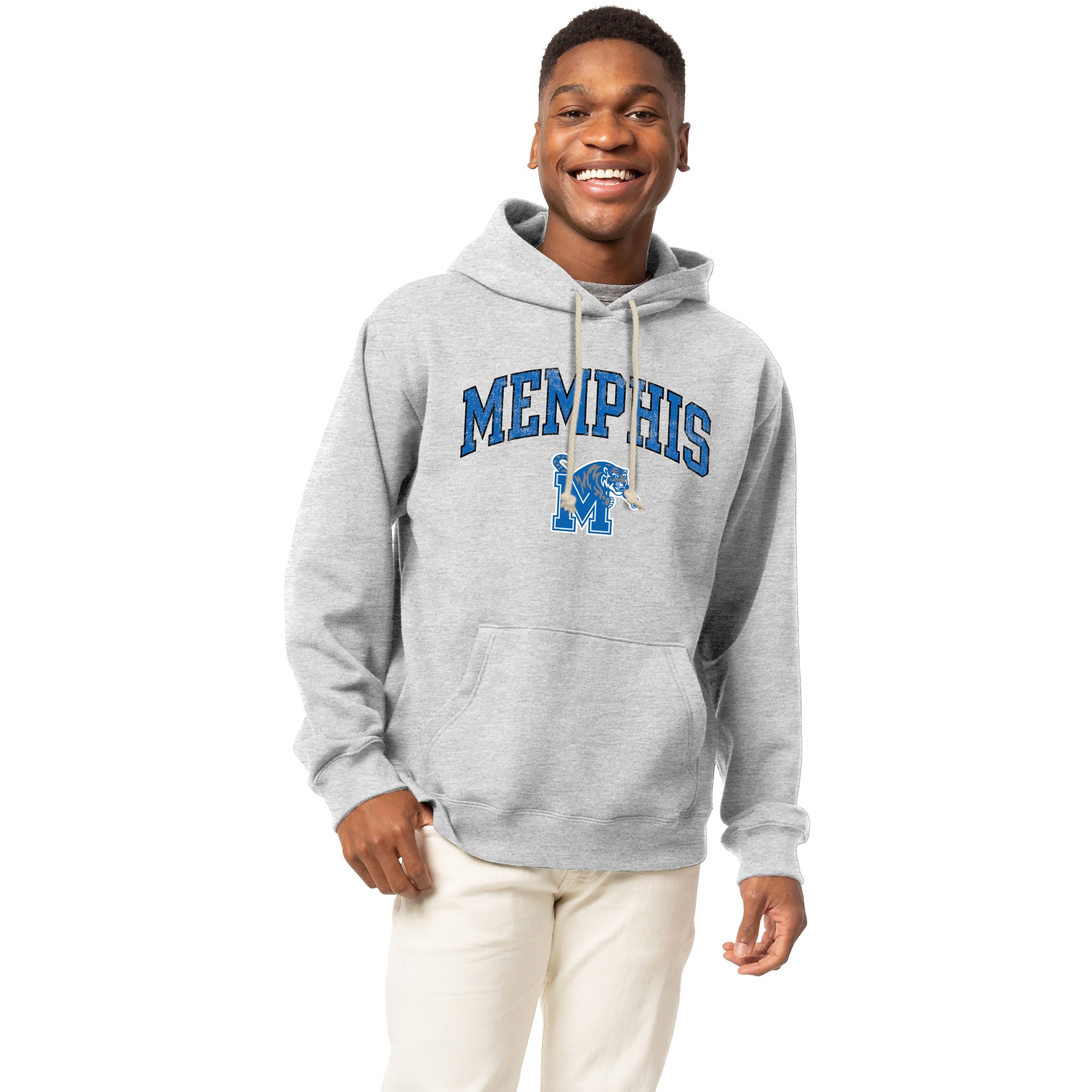 Men's League Collegiate Wear  Heather Gray Memphis Tigers Essentials 2.0 Fleece Pullover Hoodie