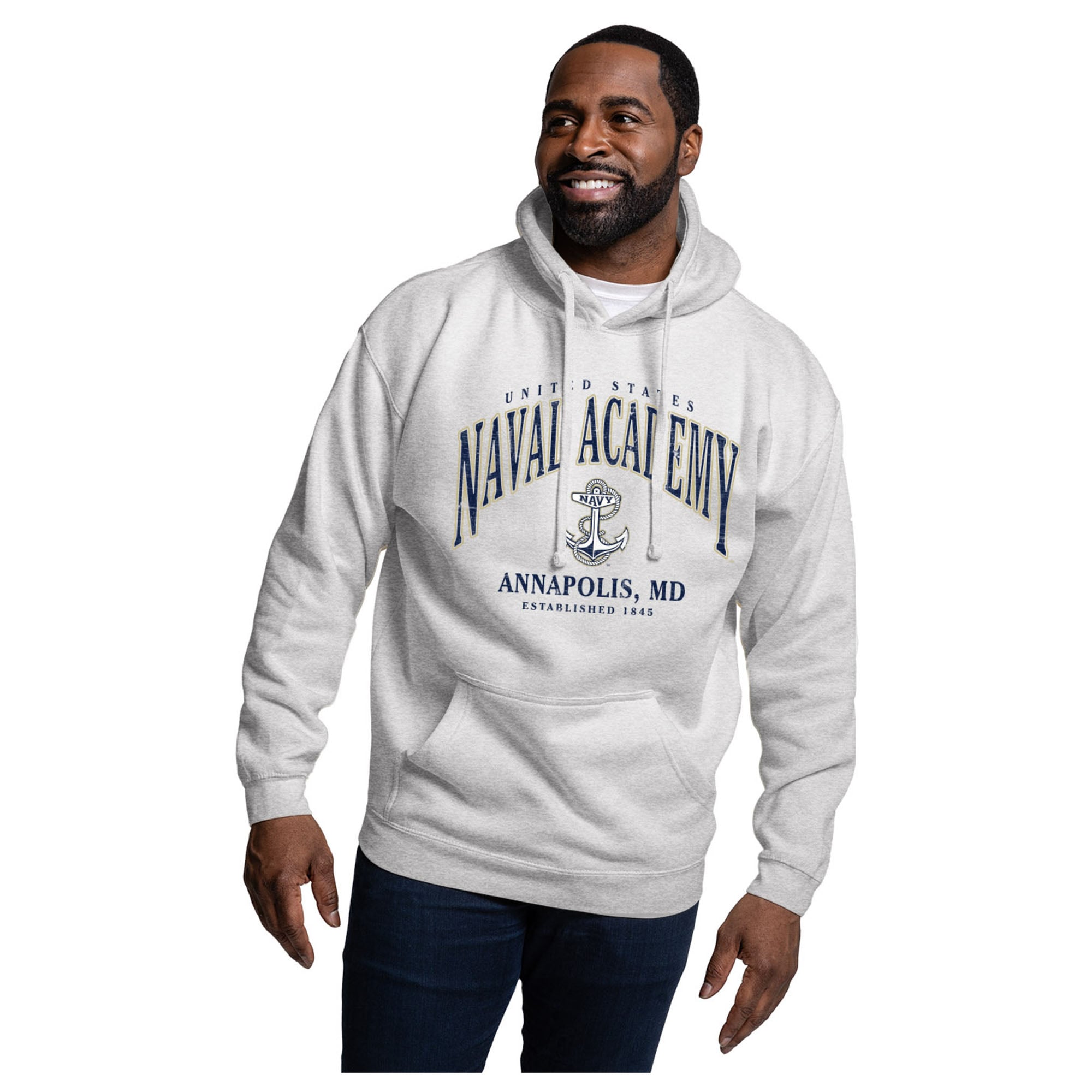 Men's League Collegiate Wear  Heather Gray Navy Midshipmen Essentials 2.0 Fleece Pullover Hoodie