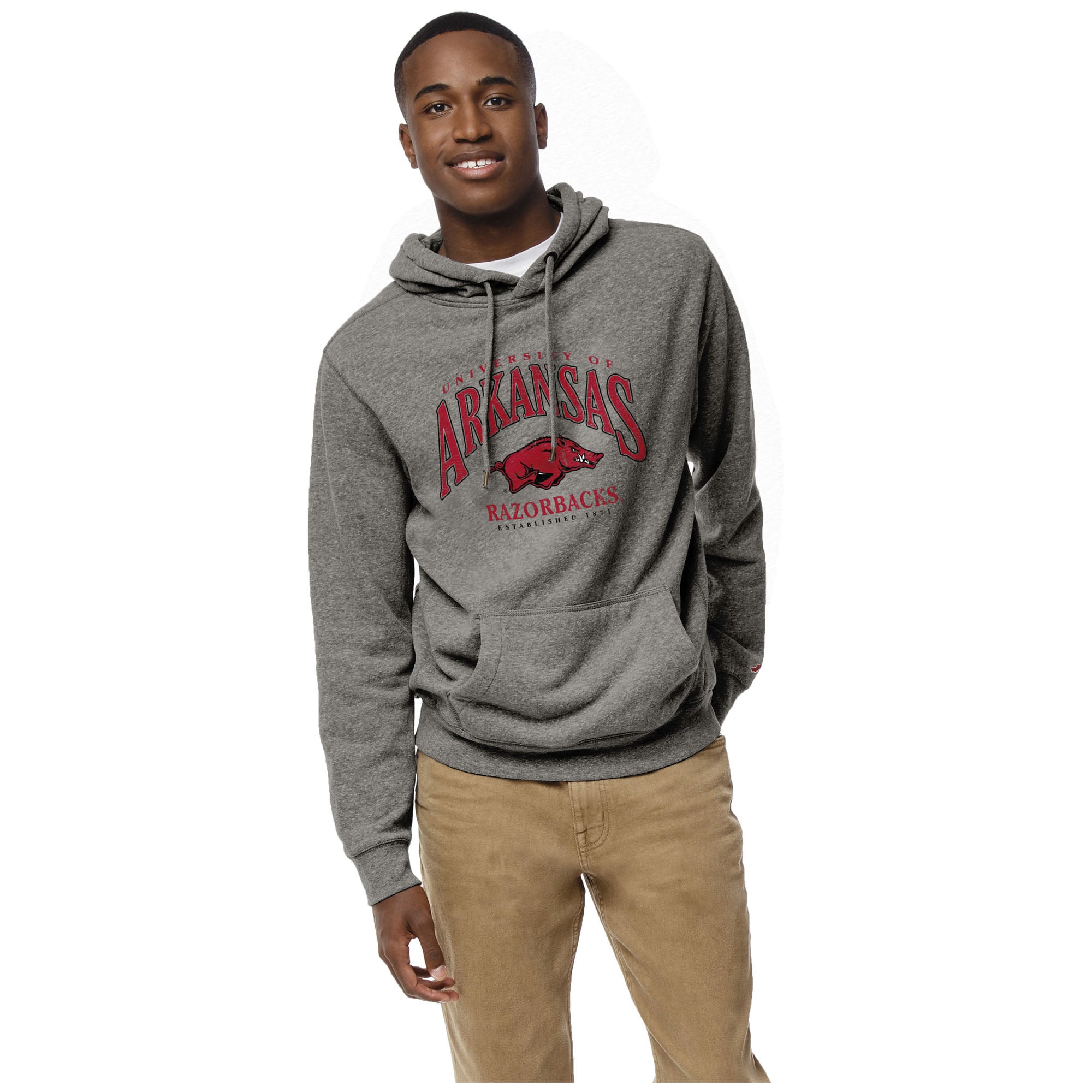 Men's League Collegiate Wear Heather Gray Arkansas Razorbacks Heritage Tri-Blend Pullover Hoodie