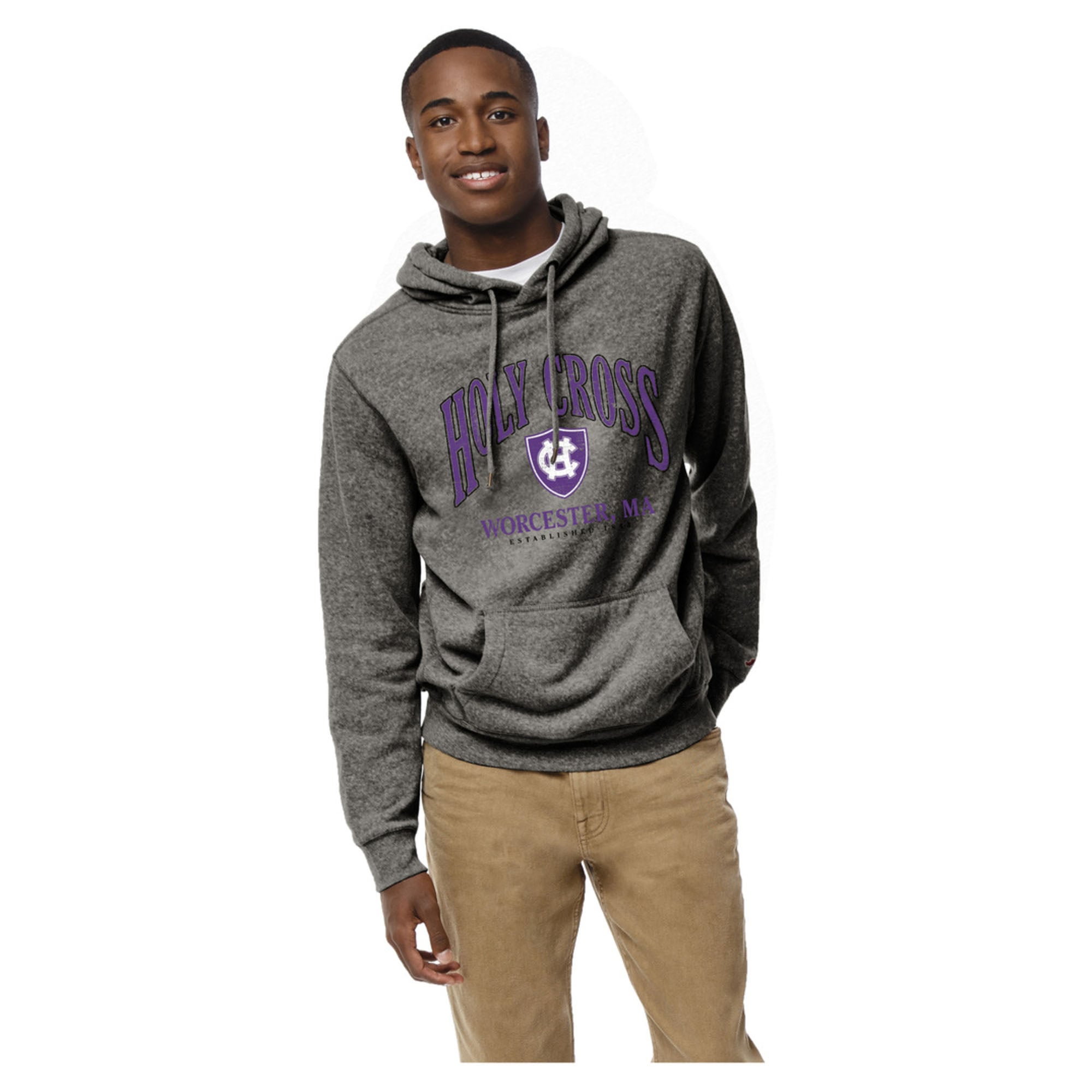 Men's League Collegiate Wear Heather Gray Holy Cross Crusaders Heritage Tri-Blend Pullover Hoodie