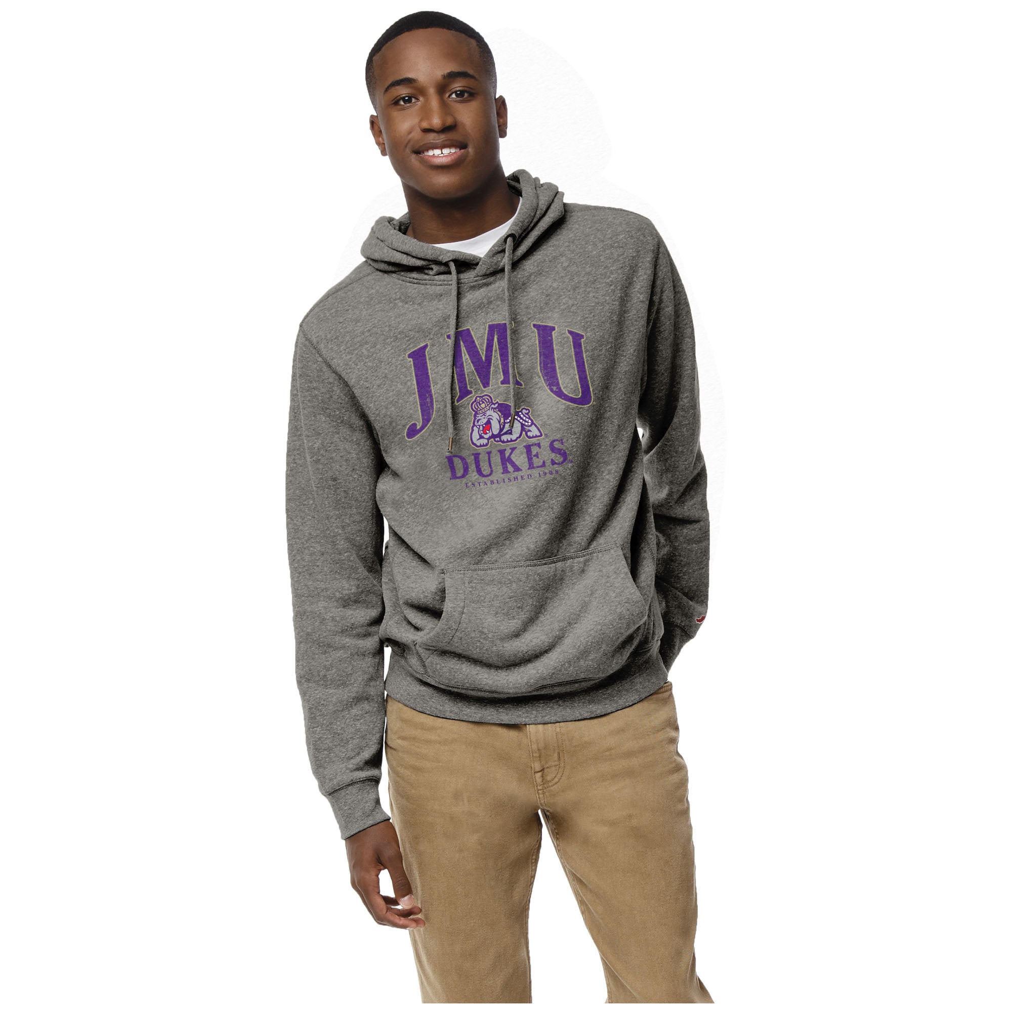 Men's League Collegiate Wear Heather Gray James Madison Dukes Heritage Tri-Blend Pullover Hoodie