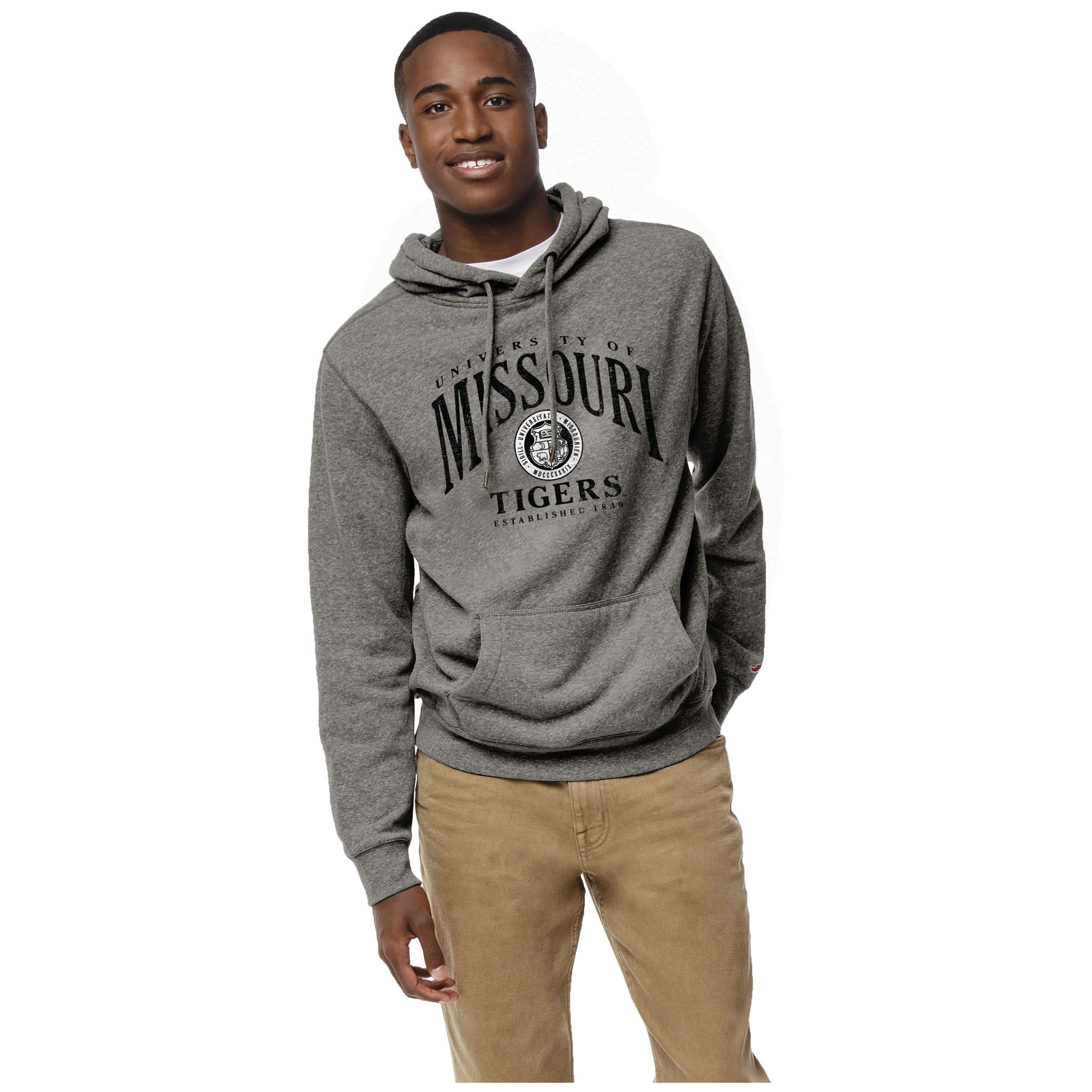 Men's League Collegiate Wear Heather Gray Missouri Tigers Heritage Tri-Blend Pullover Hoodie