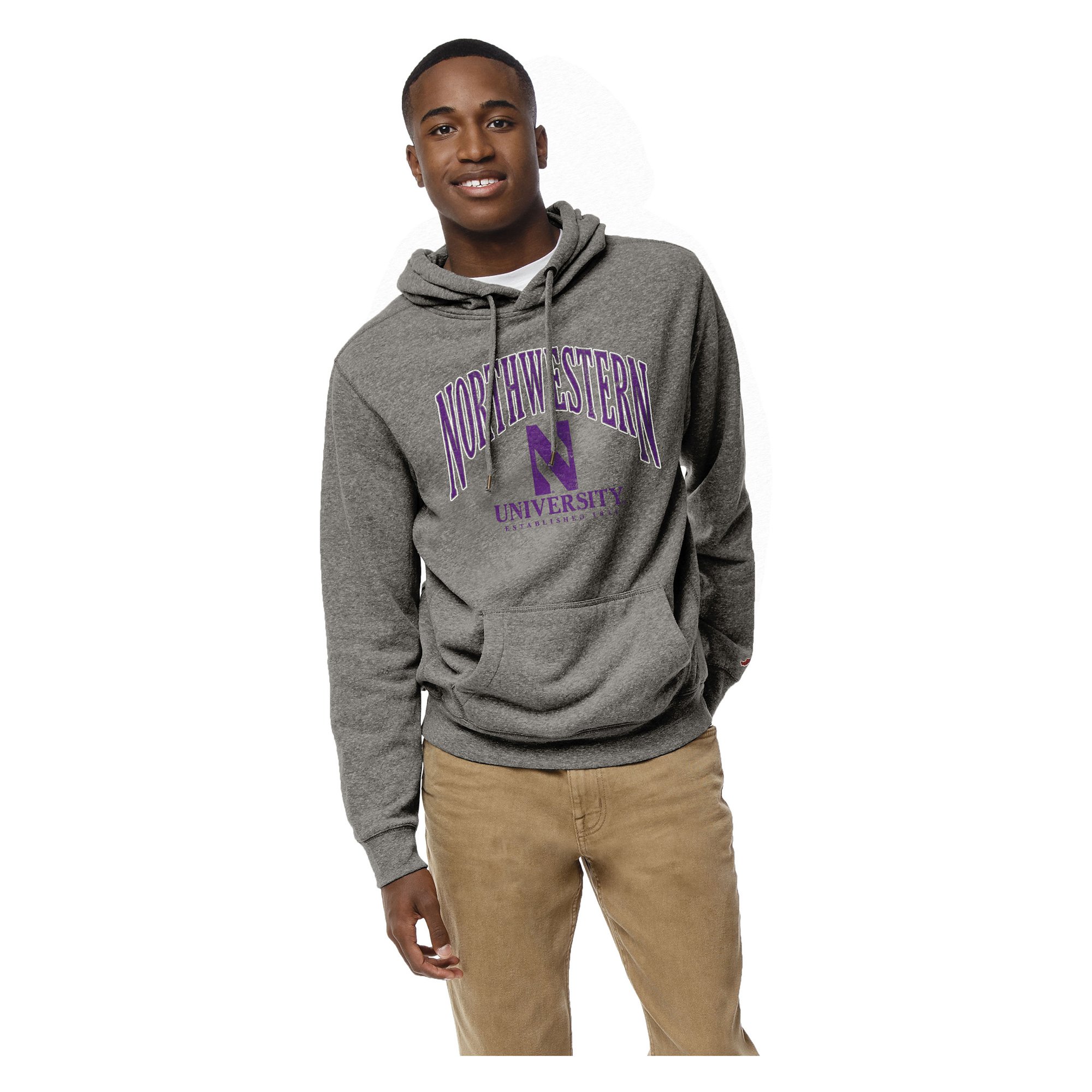 Men's League Collegiate Wear Heather Gray Northwestern Wildcats Heritage Tri-Blend Pullover Hoodie