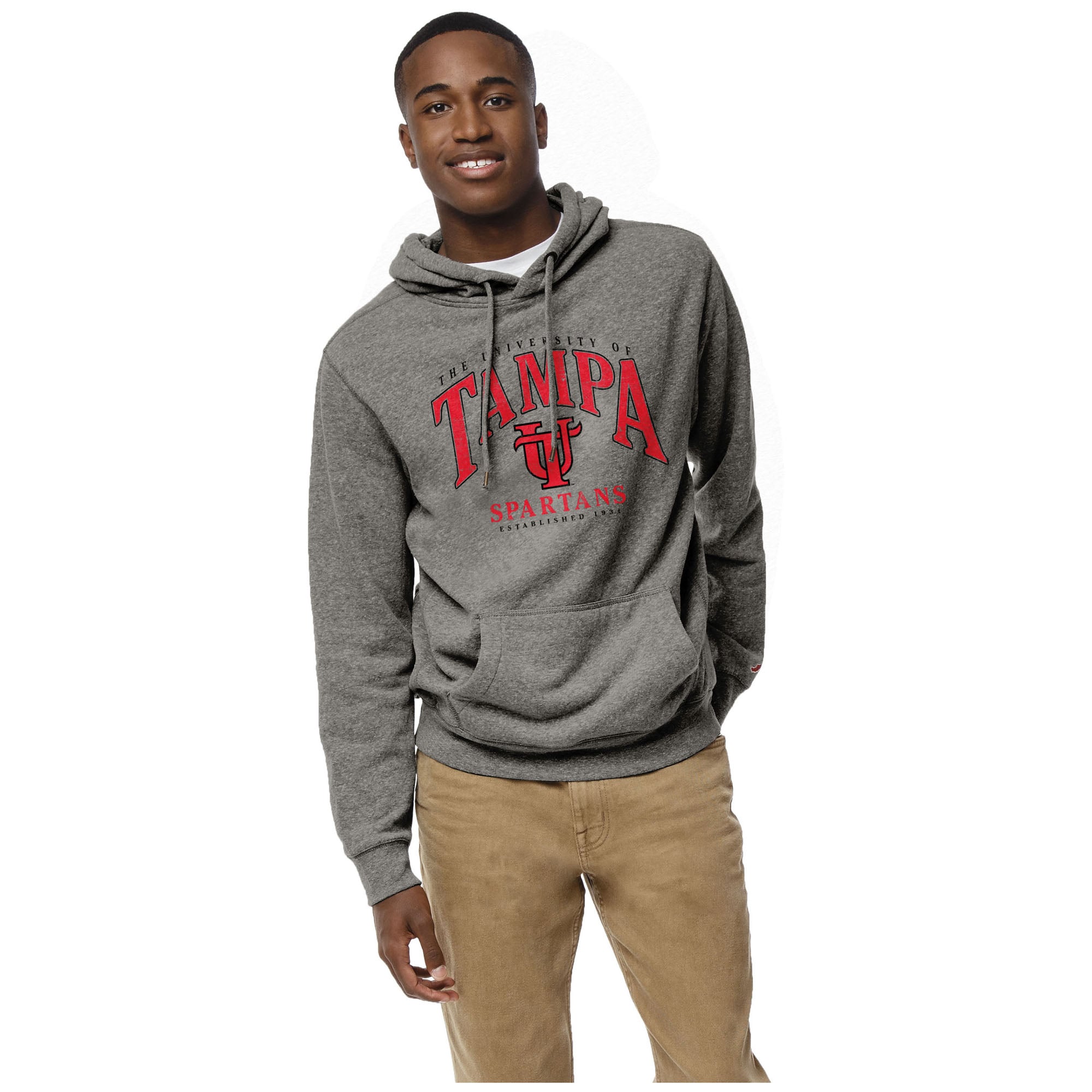 Men's League Collegiate Wear Heather Gray Tampa Spartans Heritage Tri-Blend Pullover Hoodie