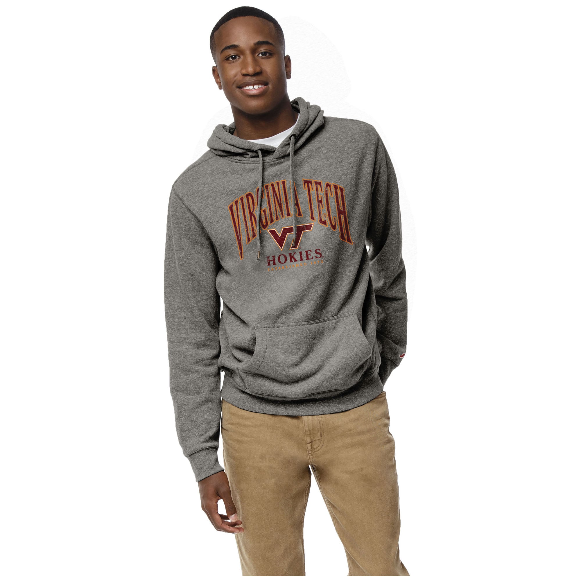 Men's League Collegiate Wear Heather Gray Virginia Tech Hokies Heritage Tri-Blend Pullover Hoodie